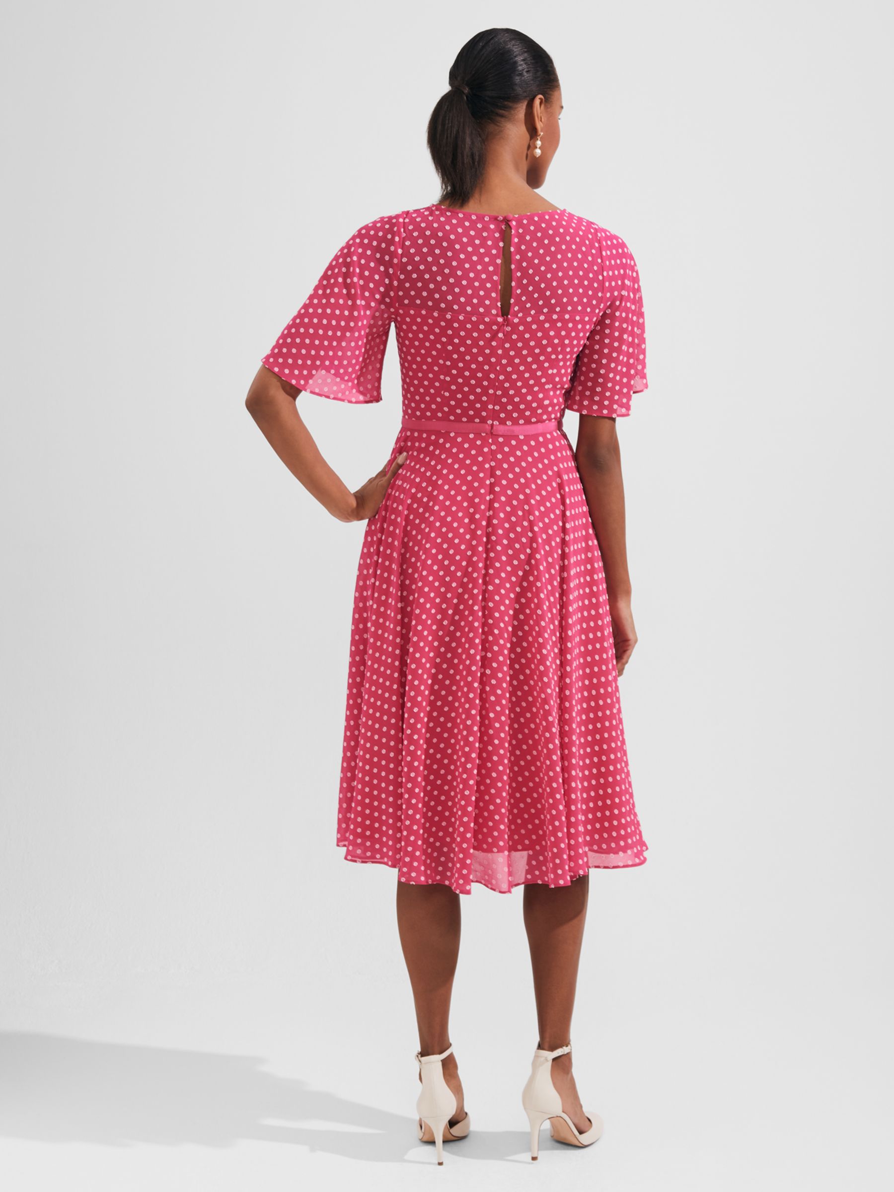 Hobbs Petite Eleanor Dress, Pink/White at John Lewis & Partners