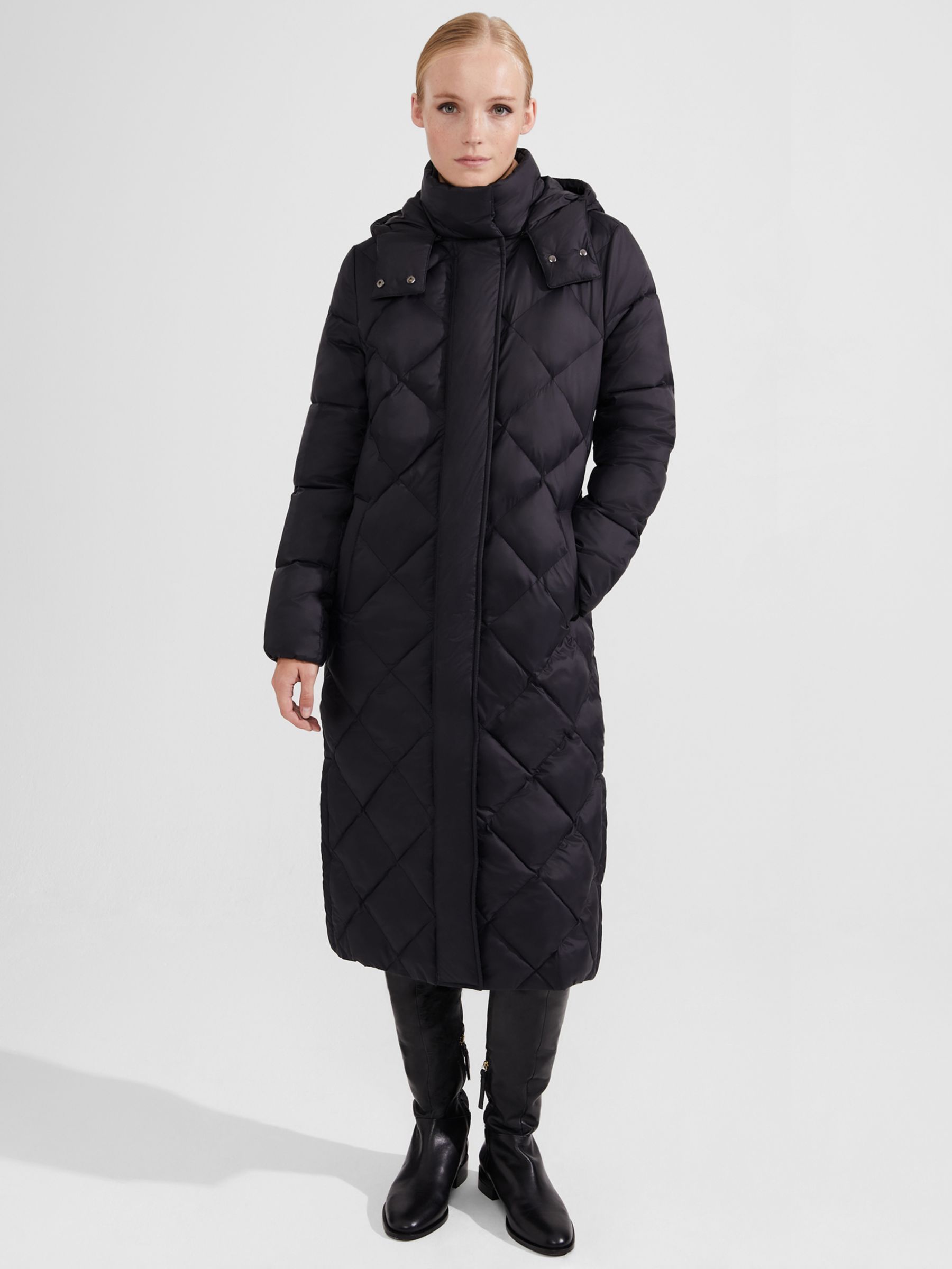 Hobbs Avril Puffer Hooded Coat, Black at John Lewis & Partners