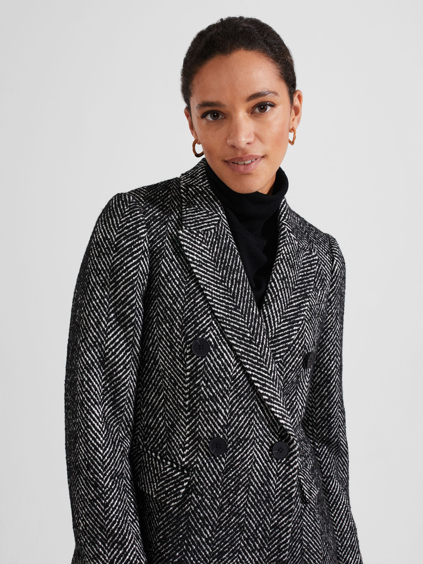 Buy Hobbs Skye Double Breasted Wool Blend Coat, Black/White Online at johnlewis.com