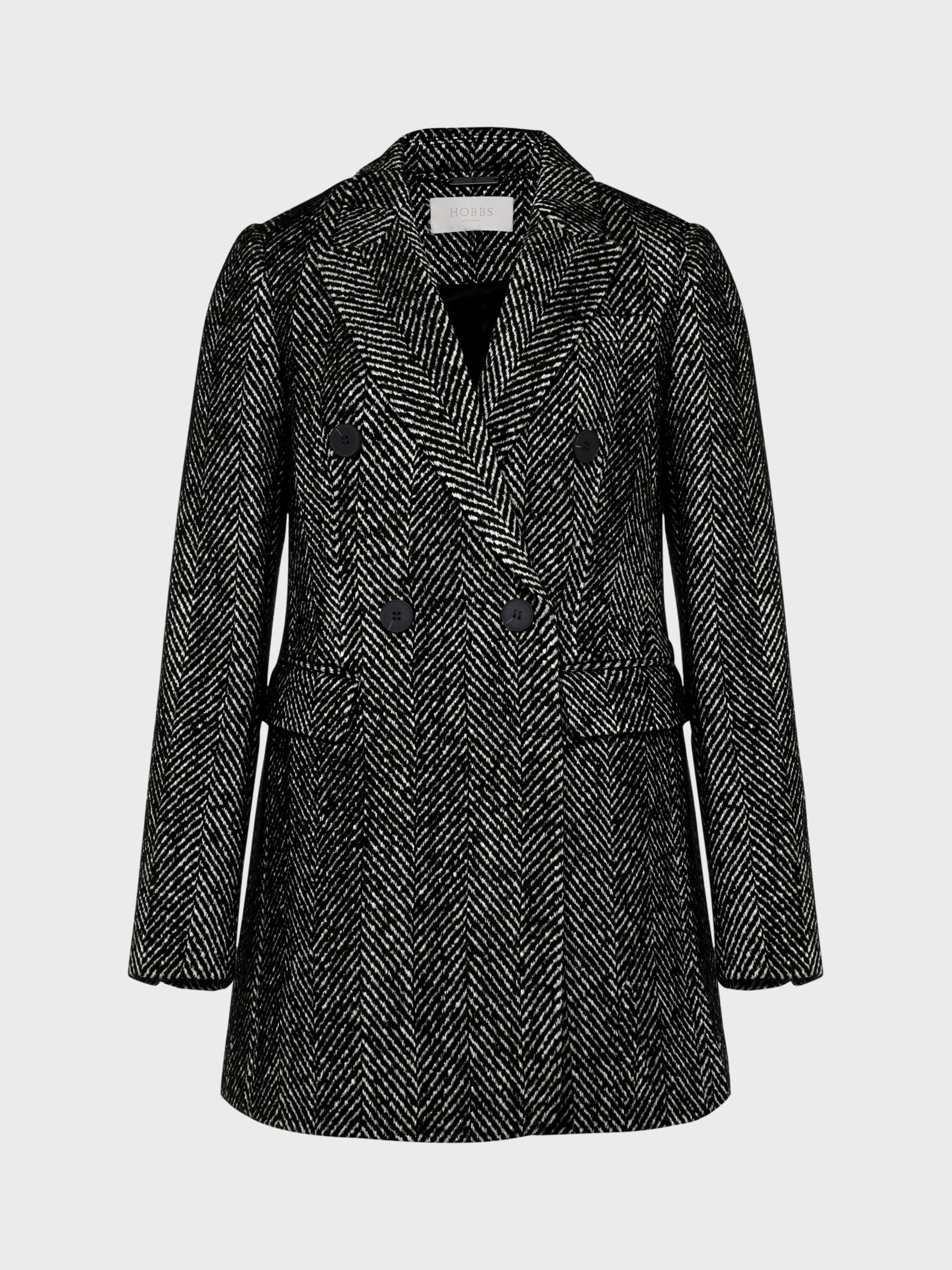 Buy Hobbs Skye Double Breasted Wool Blend Coat, Black/White Online at johnlewis.com