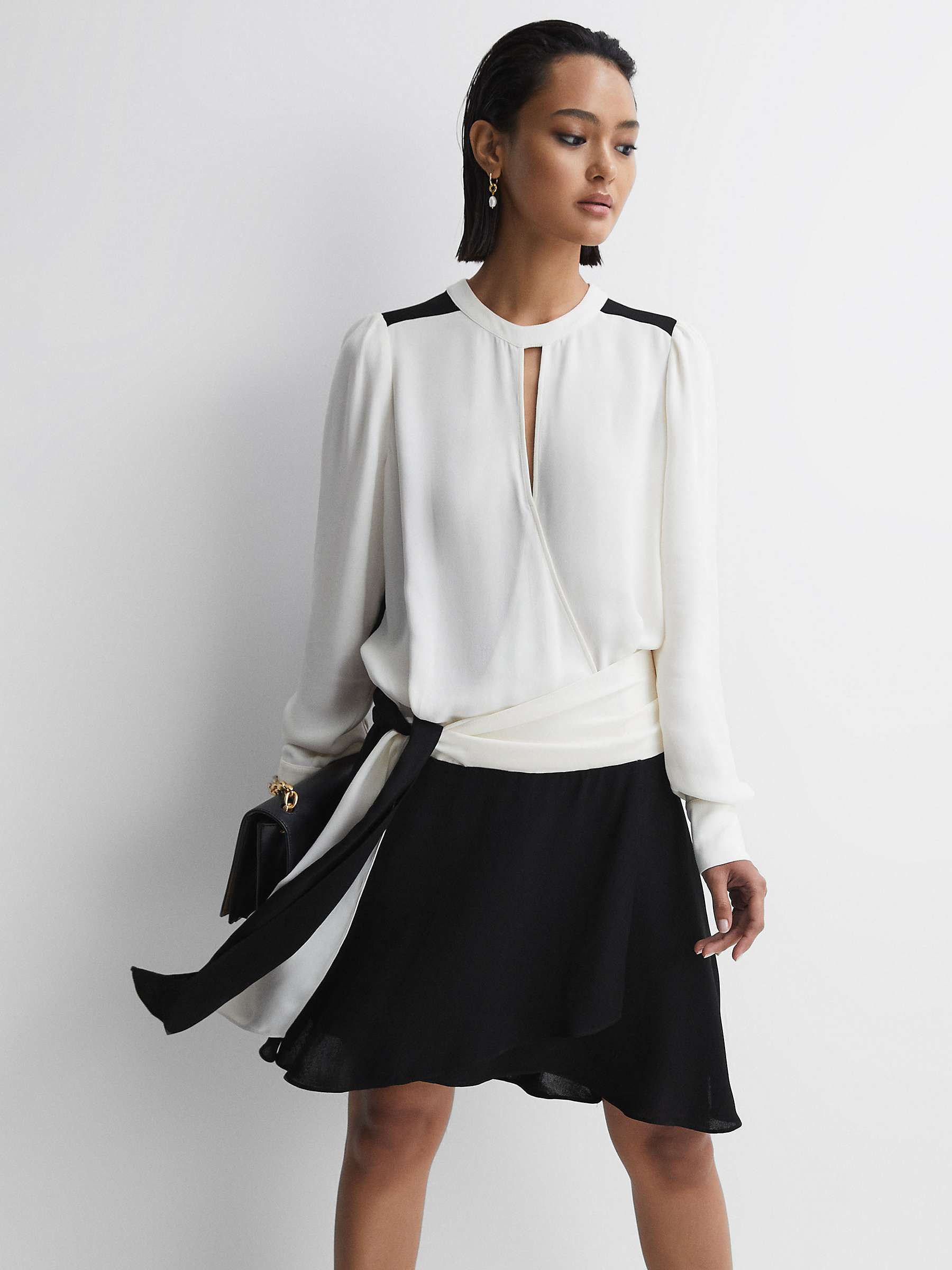 Buy Reiss Sadie Colourblock Belted Mini Dress, Ivory/Black Online at johnlewis.com