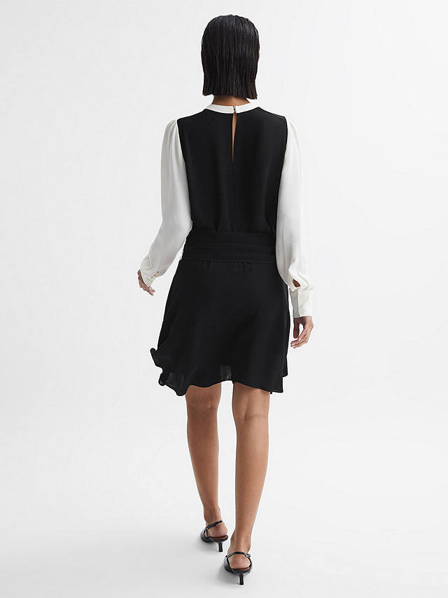 Reiss Sadie Colourblock Belted Mini Dress, Ivory/Black