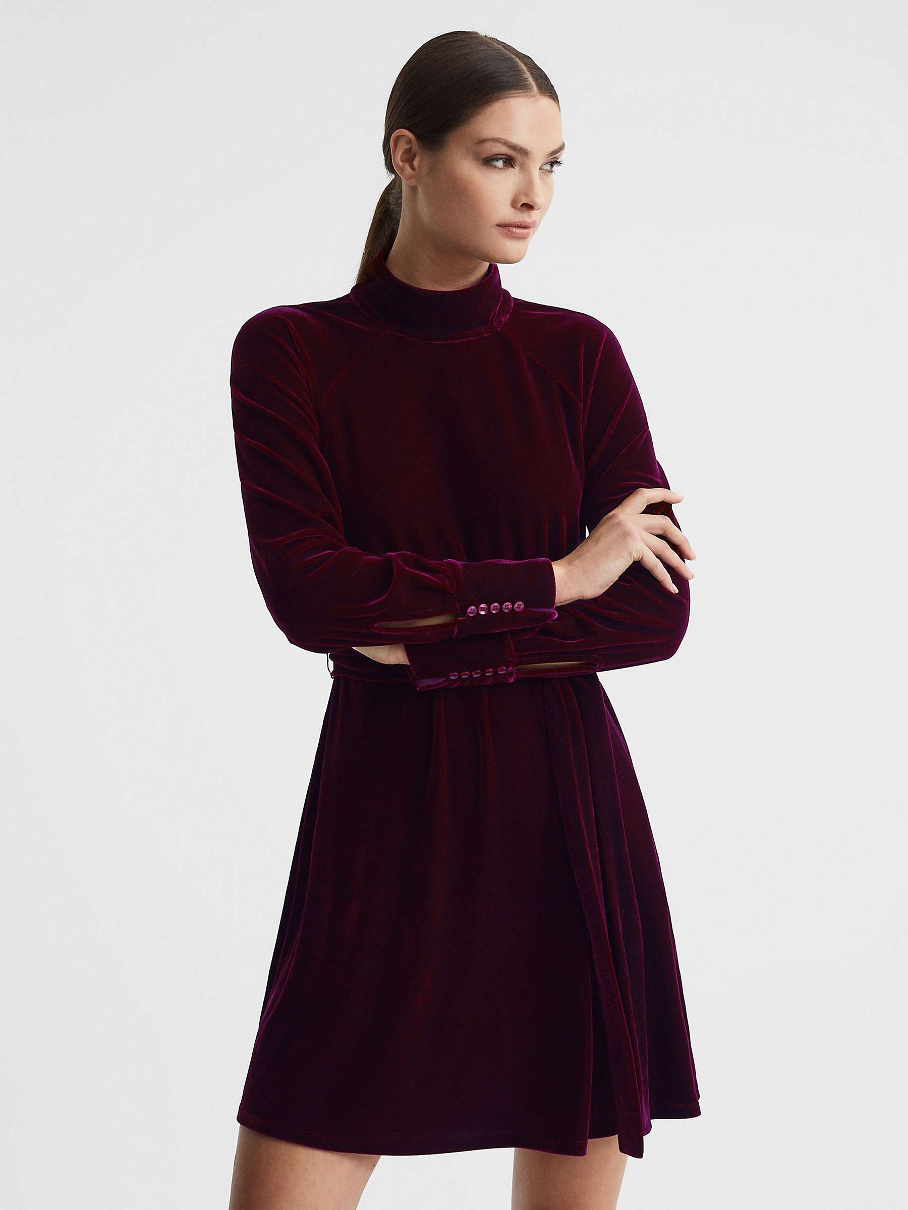 Buy Reiss Essie High Neck Velvet Mini Dress, Berry Online at johnlewis.com
