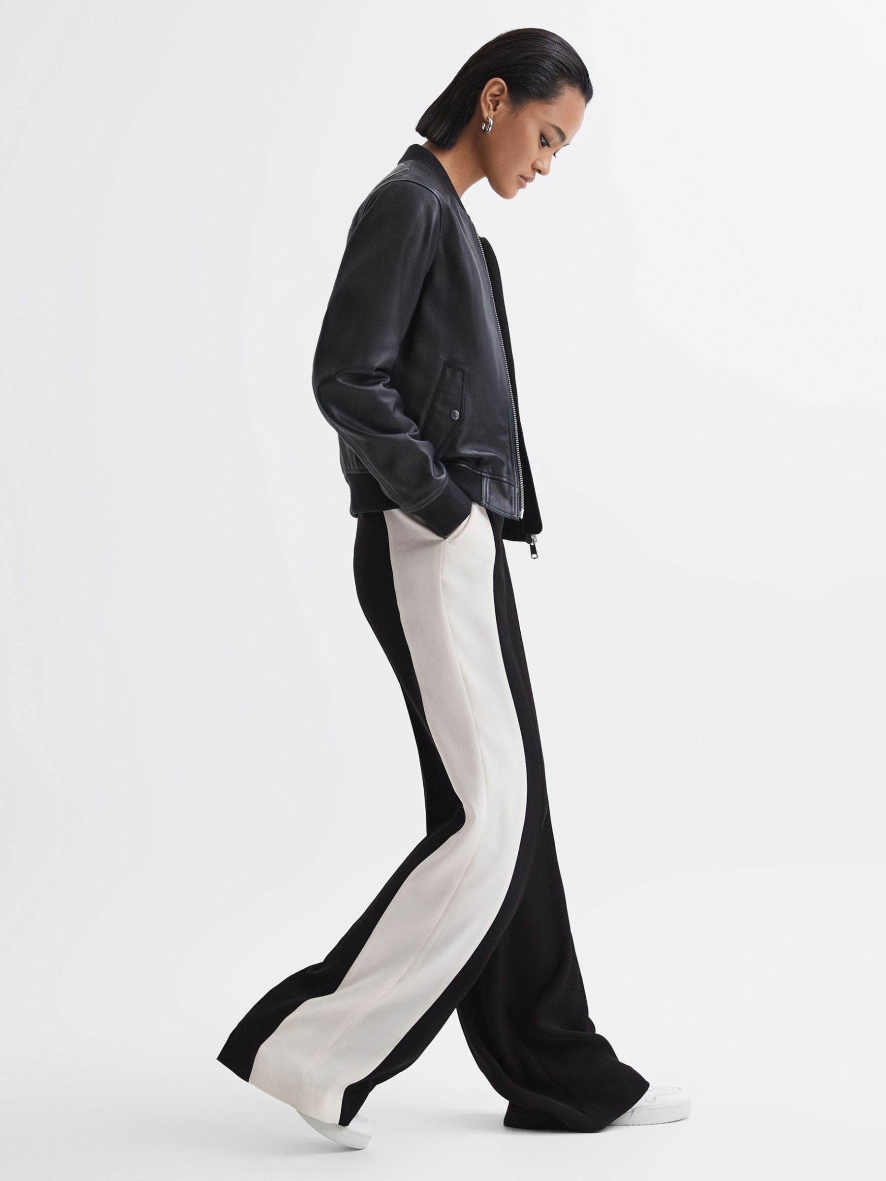 Reiss Saffron Asymmetric Wide Leg Trousers, Black at John Lewis & Partners
