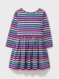 Crew Clothing Kids' Cotton Jersey Striped Dress, Purple/Multi