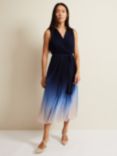 Phase Eight Freya Ombre Pleat Midi Dress, Navy/Multi