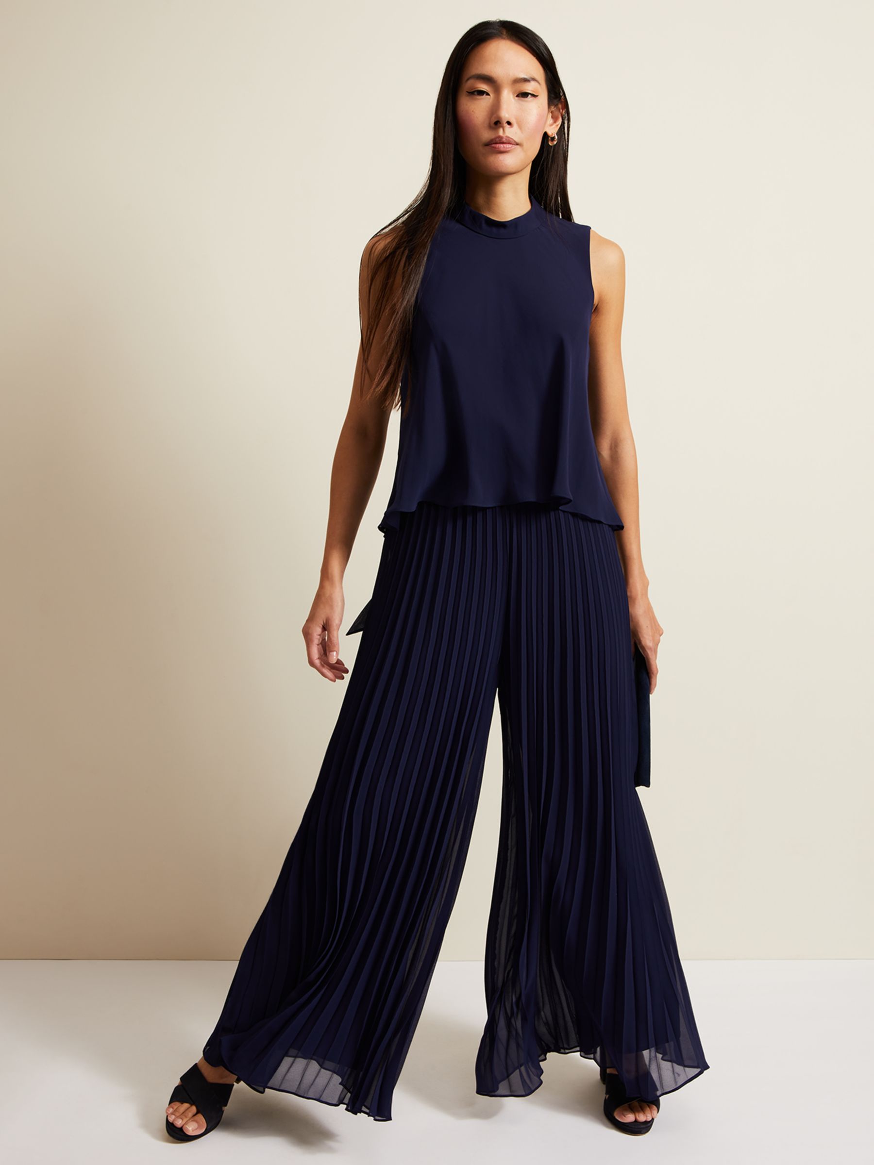 Phase Eight Eden Pleated Jumpsuit, Navy at John Lewis & Partners
