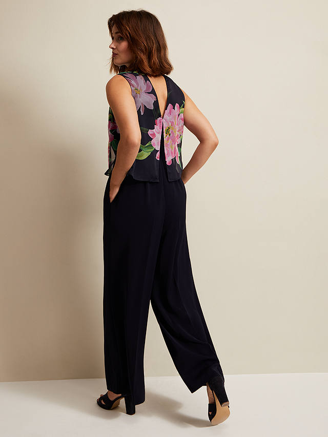 Phase Eight Agnes Floral Overlay Jumpsuit, Navy/Multi