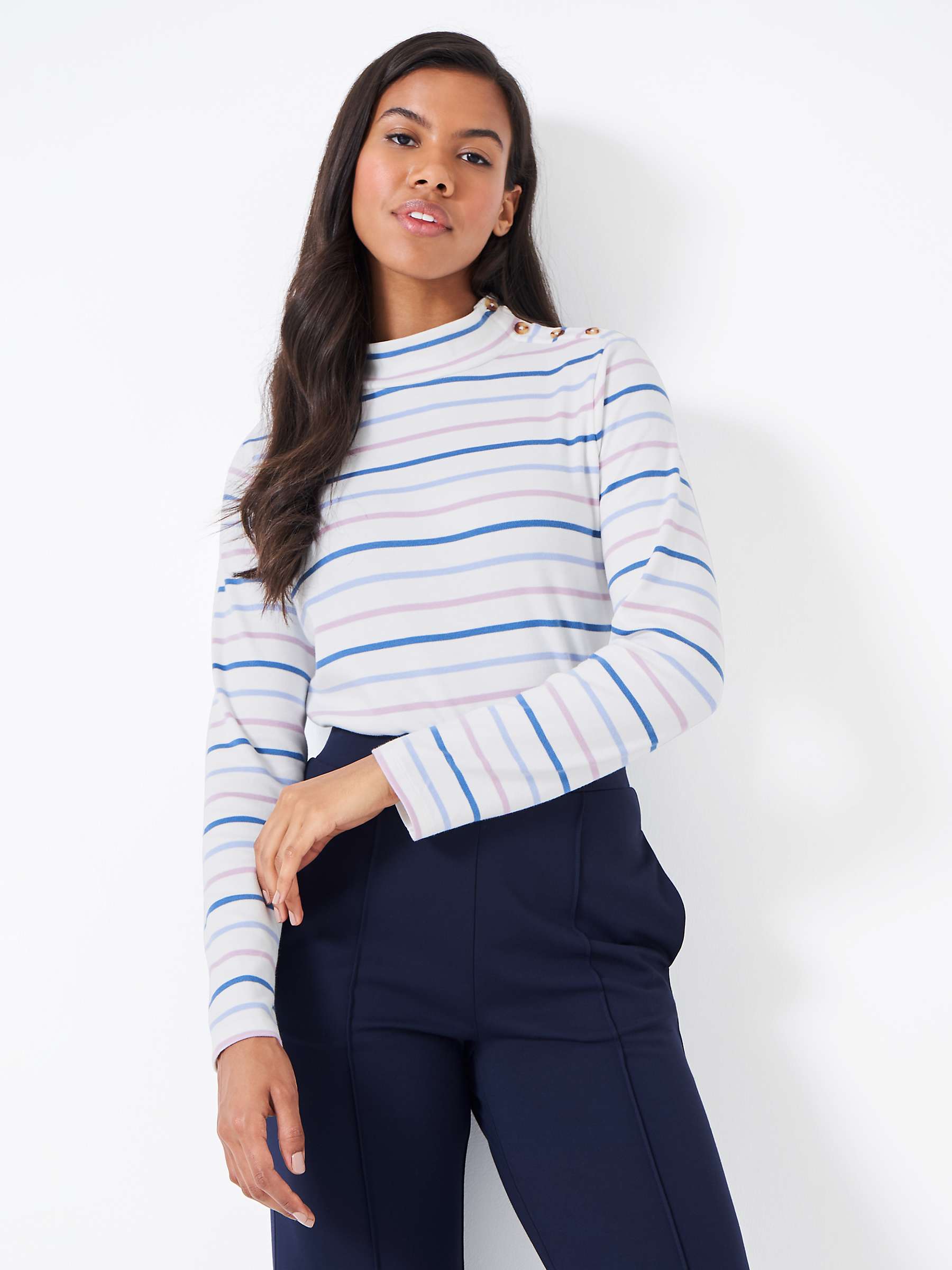 Buy Crew Clothing Relaxed Stripey High Button Neck Top, Multi Online at johnlewis.com