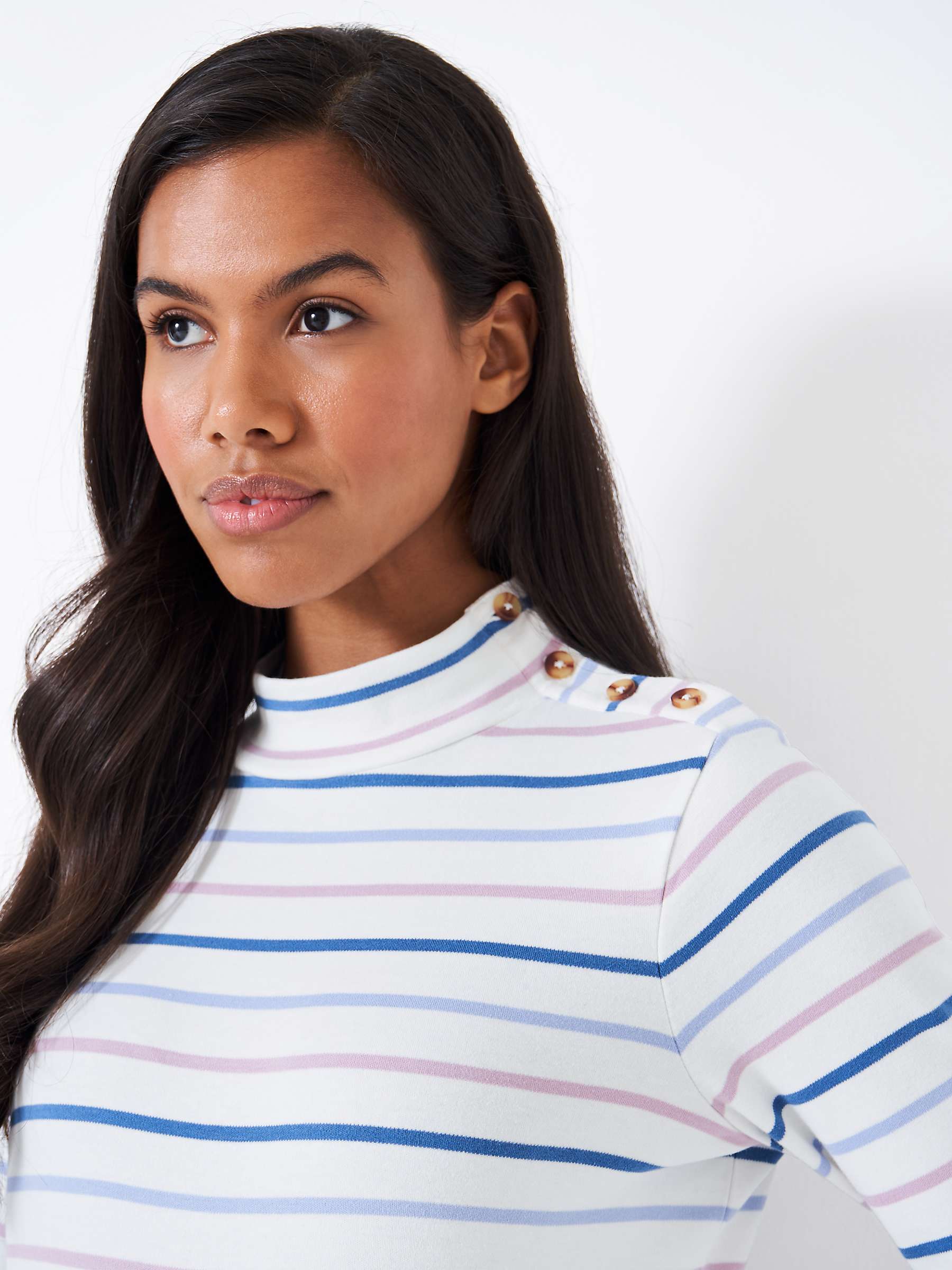 Buy Crew Clothing Relaxed Stripey High Button Neck Top, Multi Online at johnlewis.com