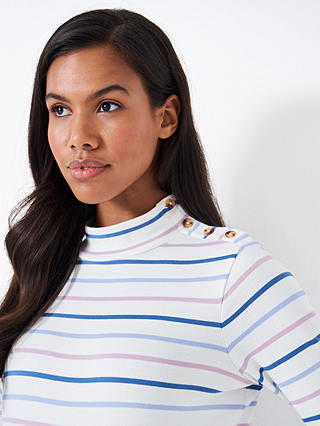 Crew Clothing Relaxed Stripey High Button Neck Top, Multi