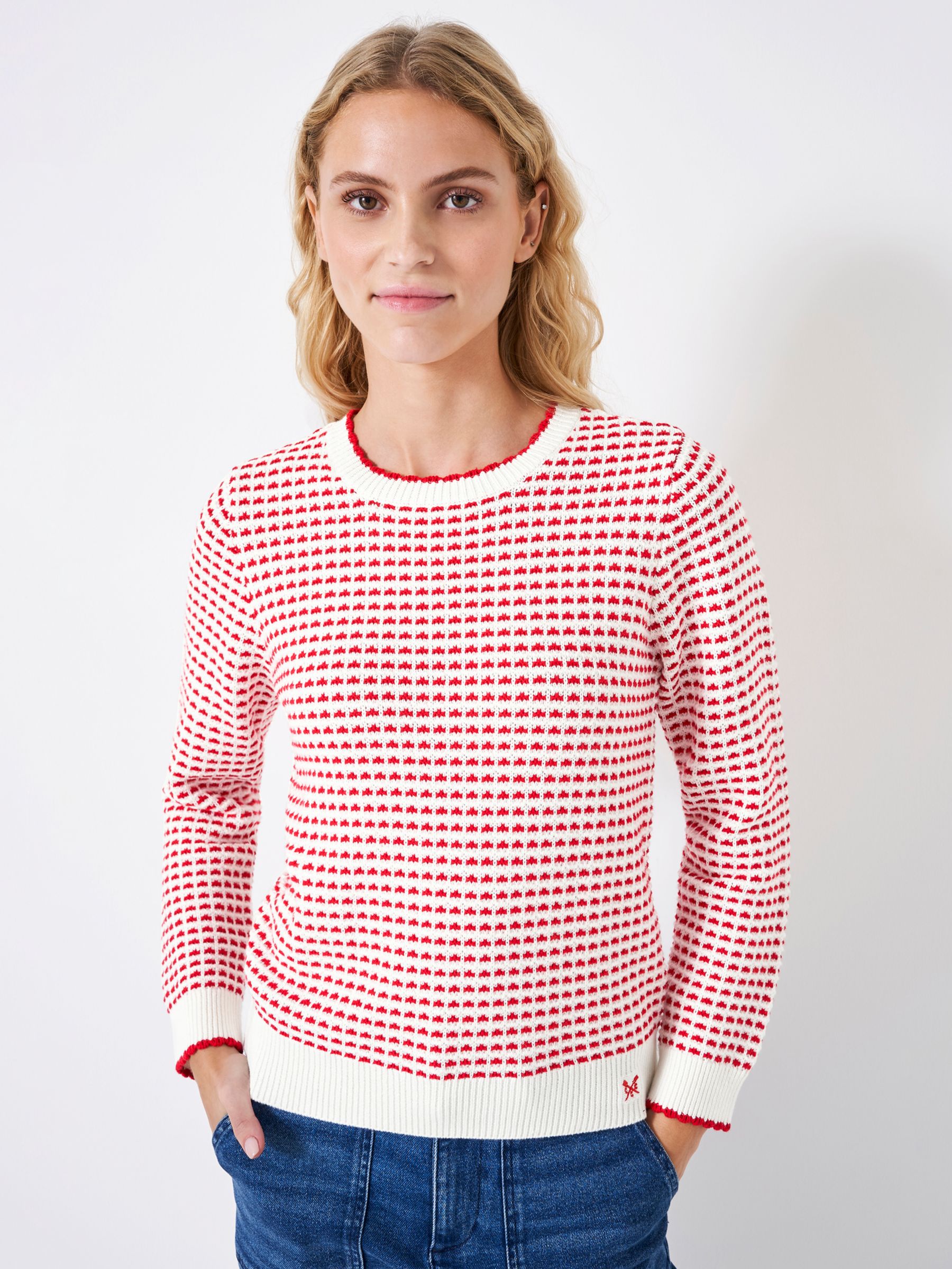 Buy Crew Clothing Textured Stitch Wool Blend Knit Jumper, Red/White Online at johnlewis.com