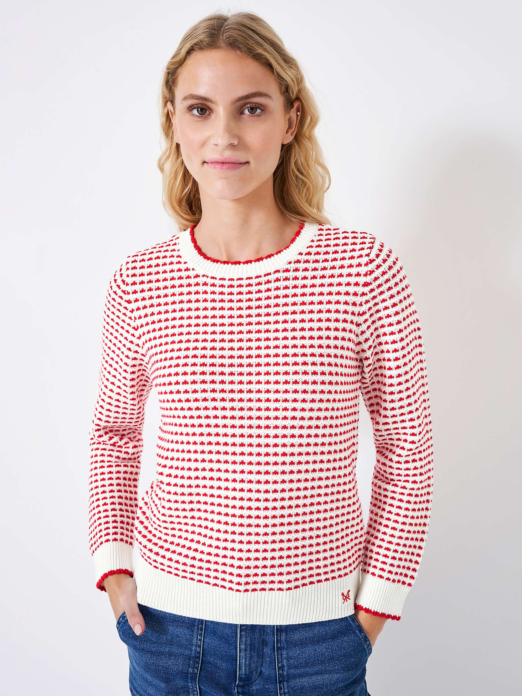 Buy Crew Clothing Textured Stitch Wool Blend Knit Jumper, Red/White Online at johnlewis.com