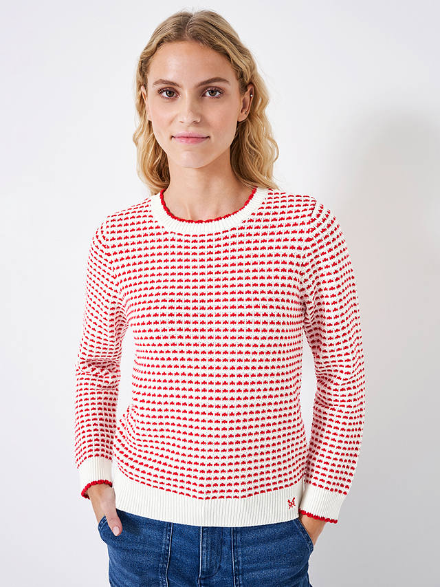Crew Clothing Textured Stitch Wool Blend Knit Jumper, Red/White