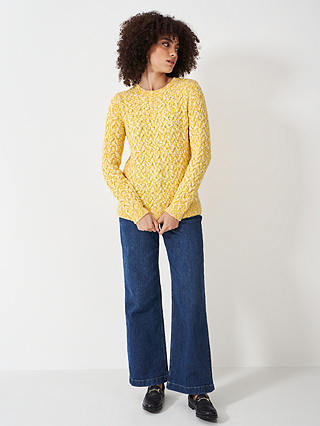 Crew Clothing Twist Yarn Wool Blend Cable Knit Jumper, Yellow