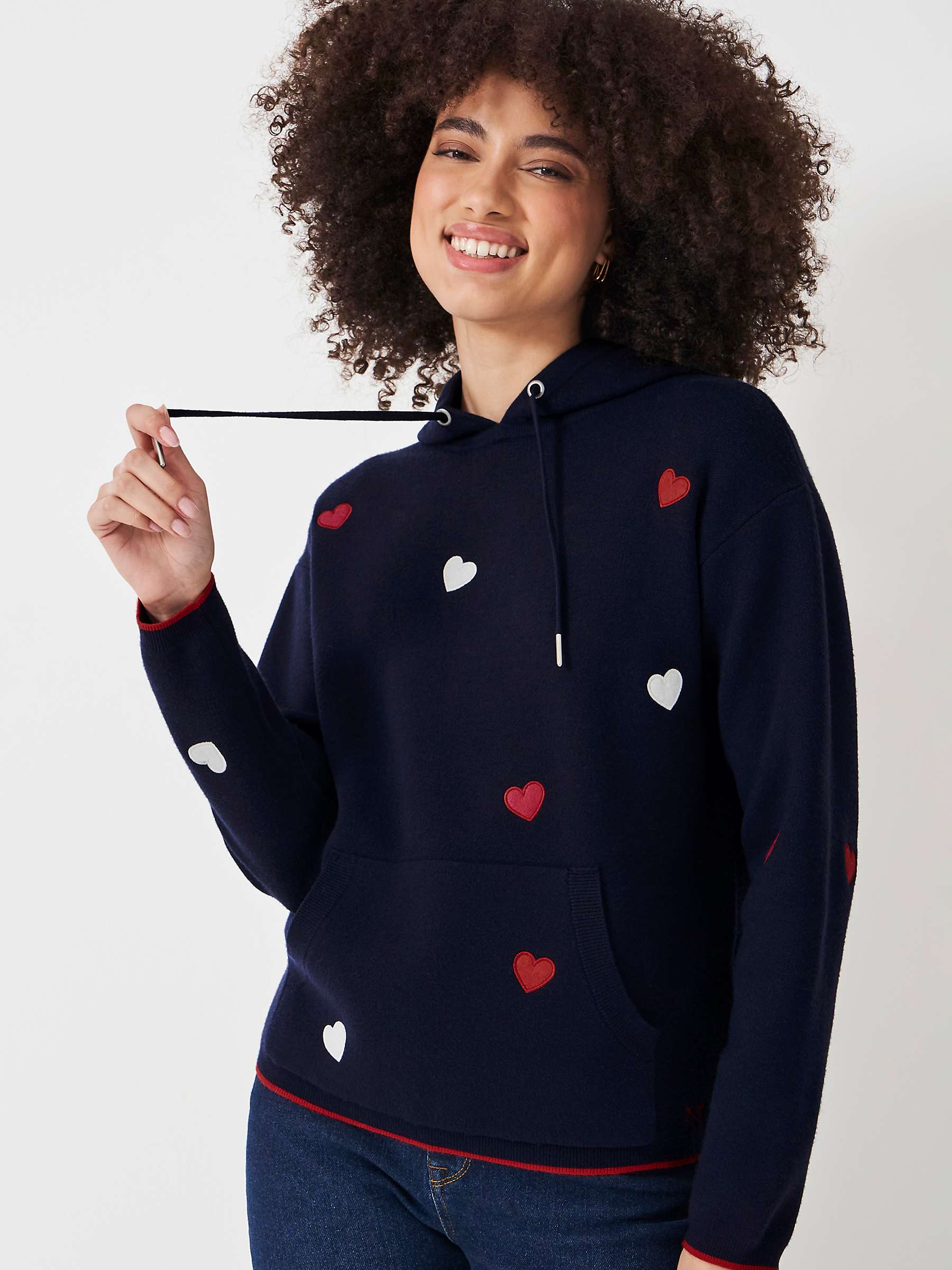 Buy Crew Clothing Kiefer Embroidered Heart Knit Hoodie, Navy Blue/Multi Online at johnlewis.com