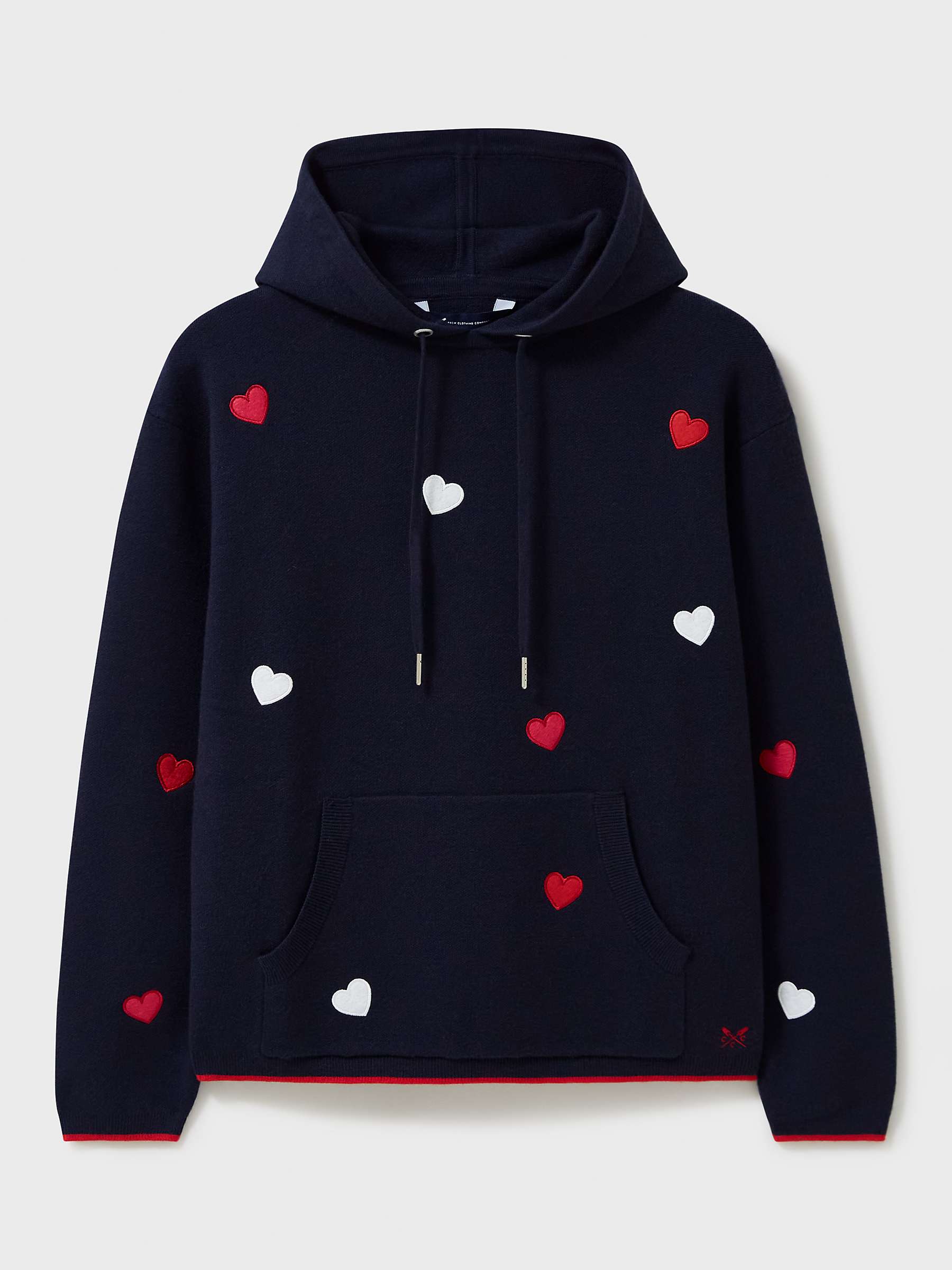 Buy Crew Clothing Kiefer Embroidered Heart Knit Hoodie, Navy Blue/Multi Online at johnlewis.com