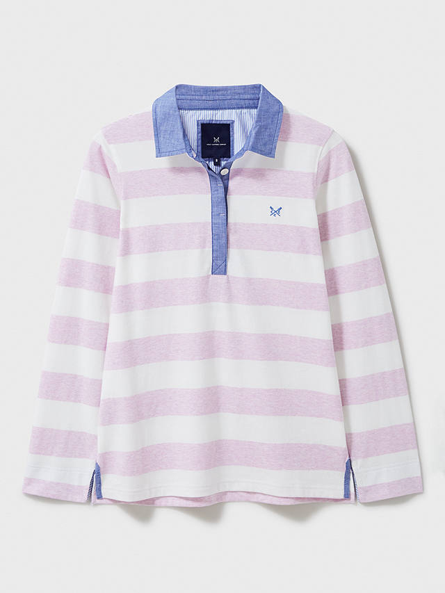 Crew Clothing Striped Cotton Rugby Top, White/Pink