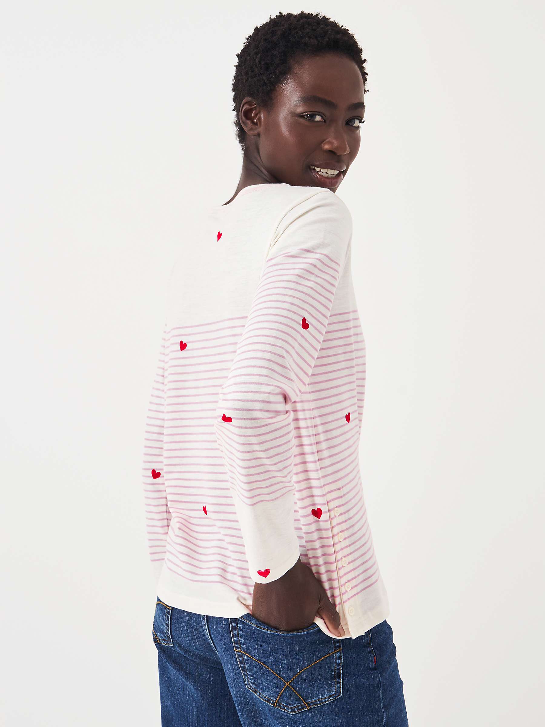 Buy Crew Clothing Cassandra Stripe & Heart Breton Top, Ruby/White Online at johnlewis.com