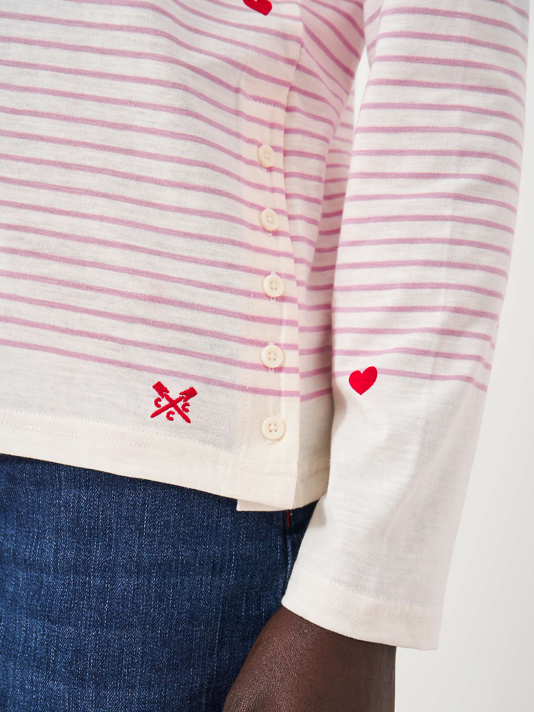 Buy Crew Clothing Cassandra Stripe & Heart Breton Top, Ruby/White Online at johnlewis.com