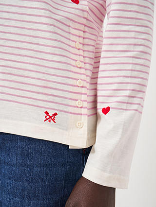Crew Clothing Cassandra Stripe & Heart Breton Top, Ruby/White