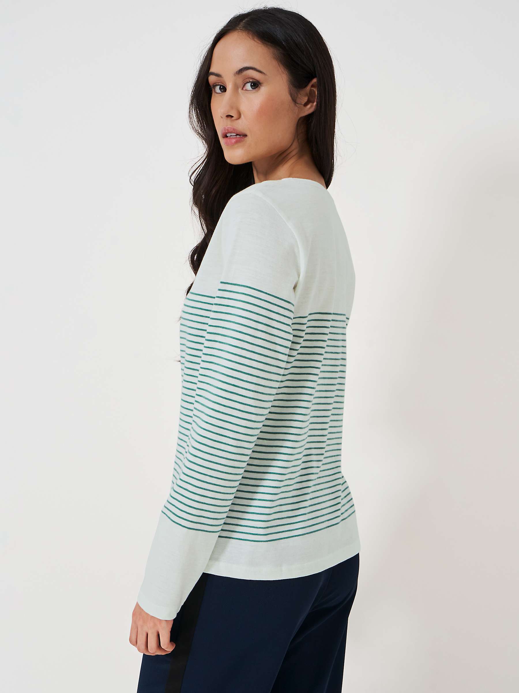 Buy Crew Clothing Cassandra Stripe Button Top, Jade/White Online at johnlewis.com