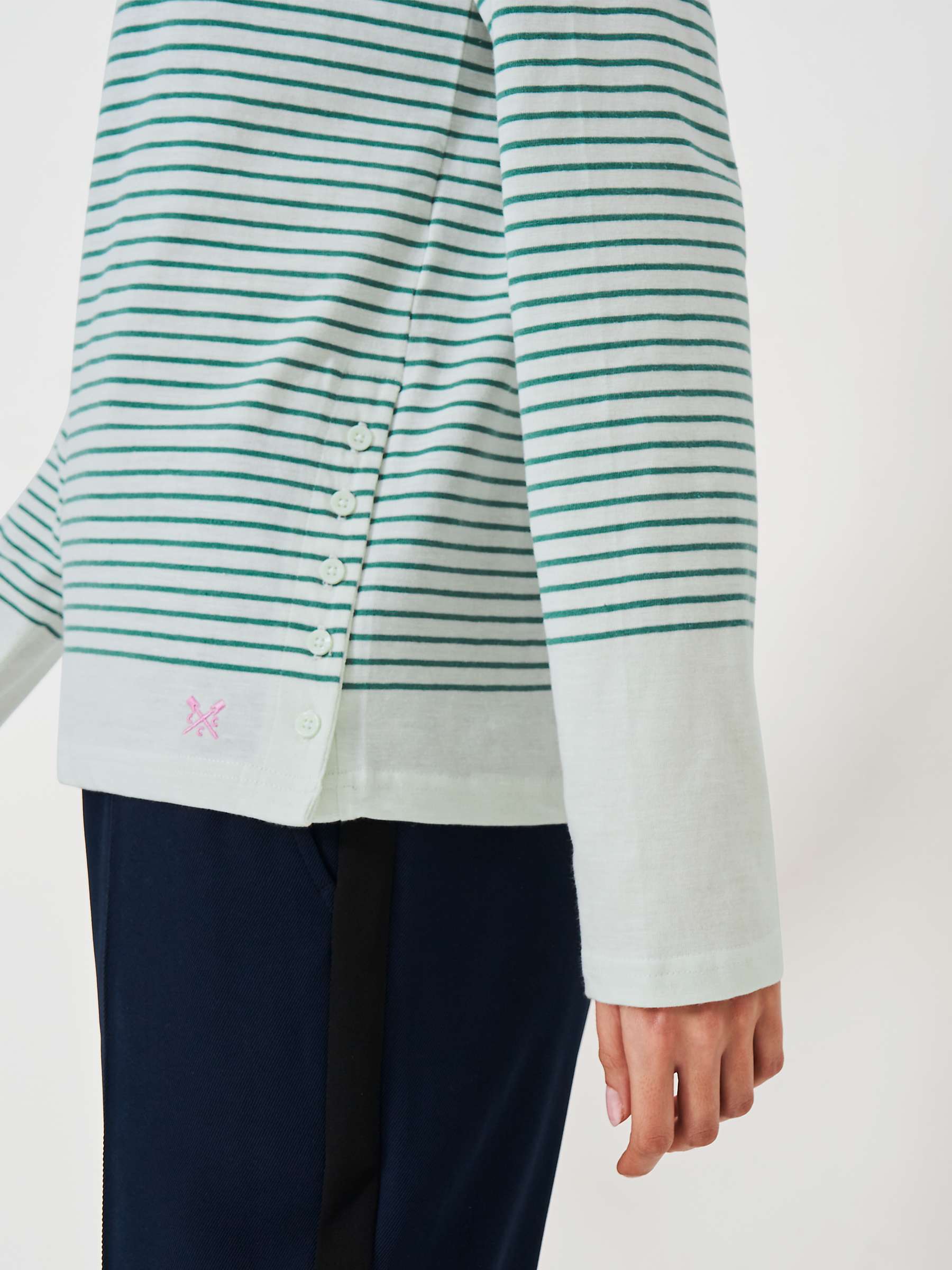 Buy Crew Clothing Cassandra Stripe Button Top, Jade/White Online at johnlewis.com