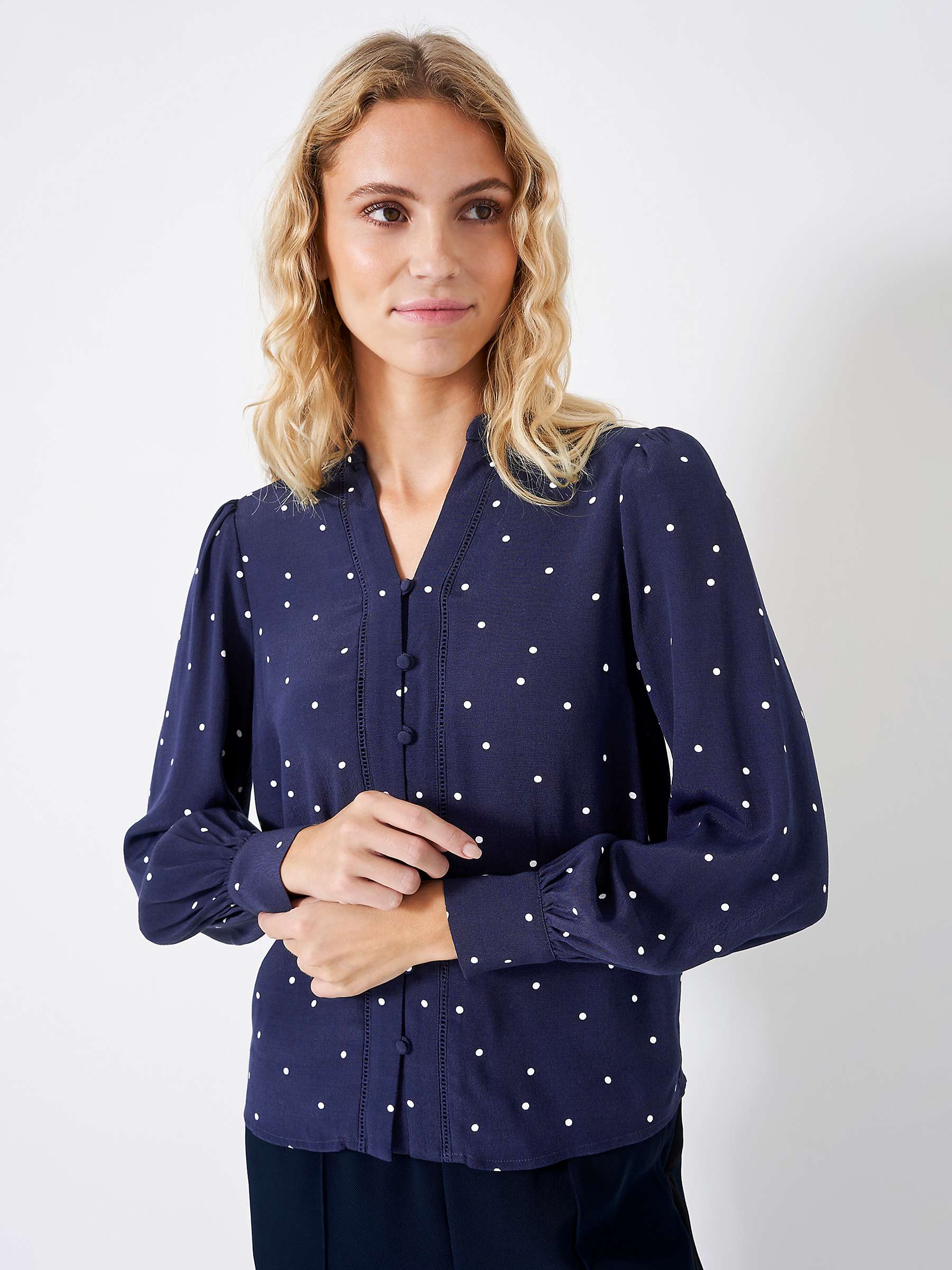 Buy Crew Clothing Anais Ladder Lace Blouse, Navy Blue Online at johnlewis.com