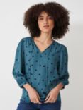 Crew Clothing Ellen Printed Blousen Sleeve Blouse, Teal Blue