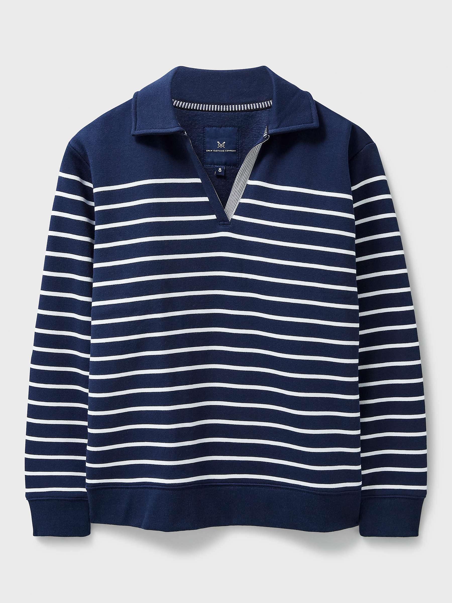 Buy Crew Clothing Sandy Stripe Open Collar Sweat Top, Dark Blue/White Online at johnlewis.com