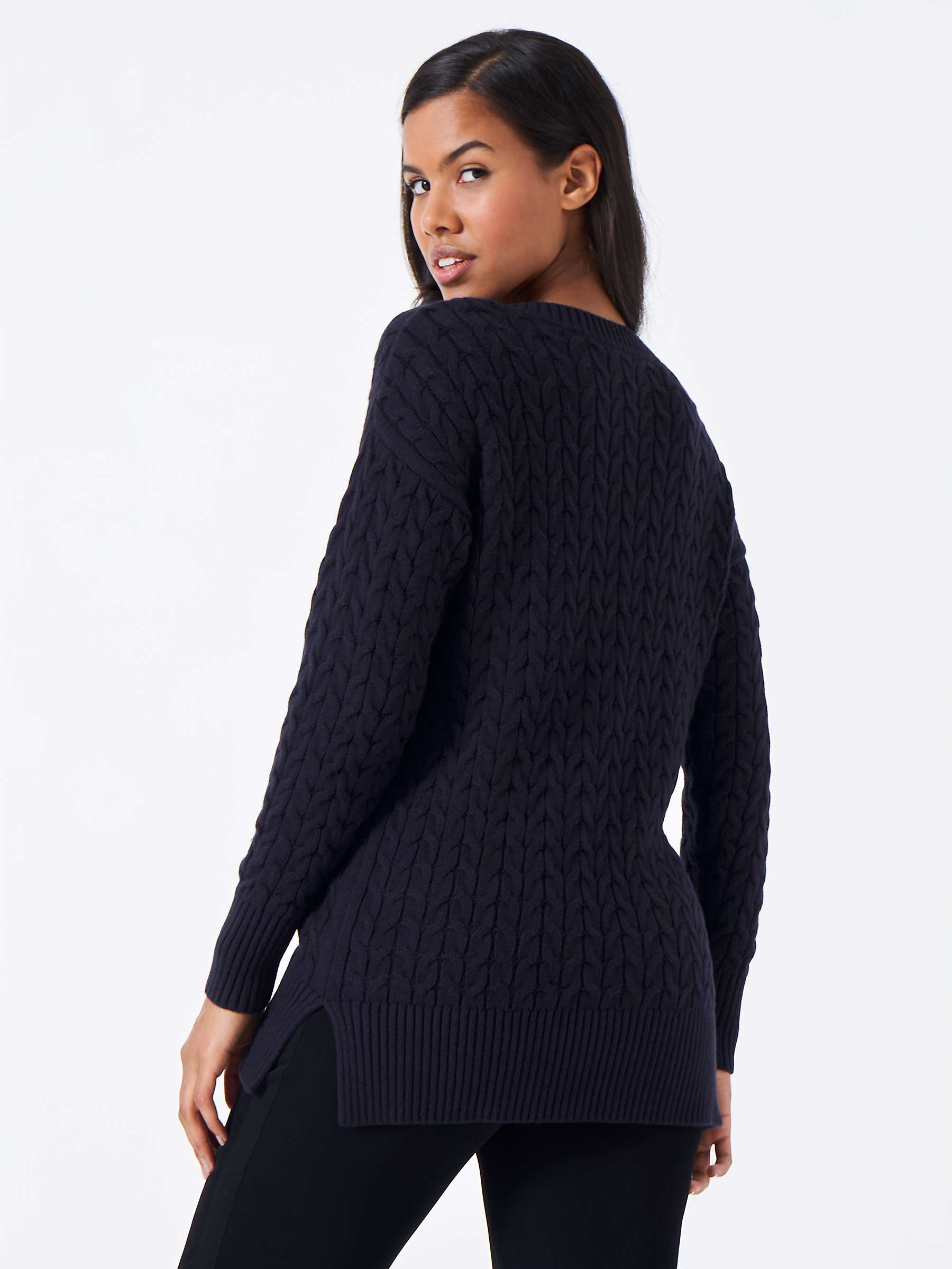 Buy Crew Clothing Edna Longline Wool Blend Cable Knit Jumper, Navy Online at johnlewis.com