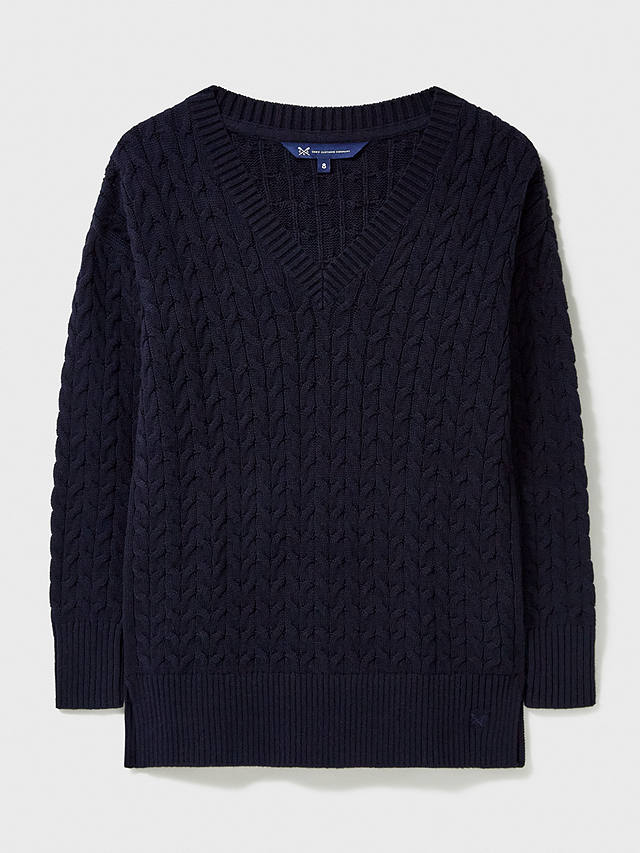 Crew Clothing Edna Longline Wool Blend Cable Knit Jumper, Navy