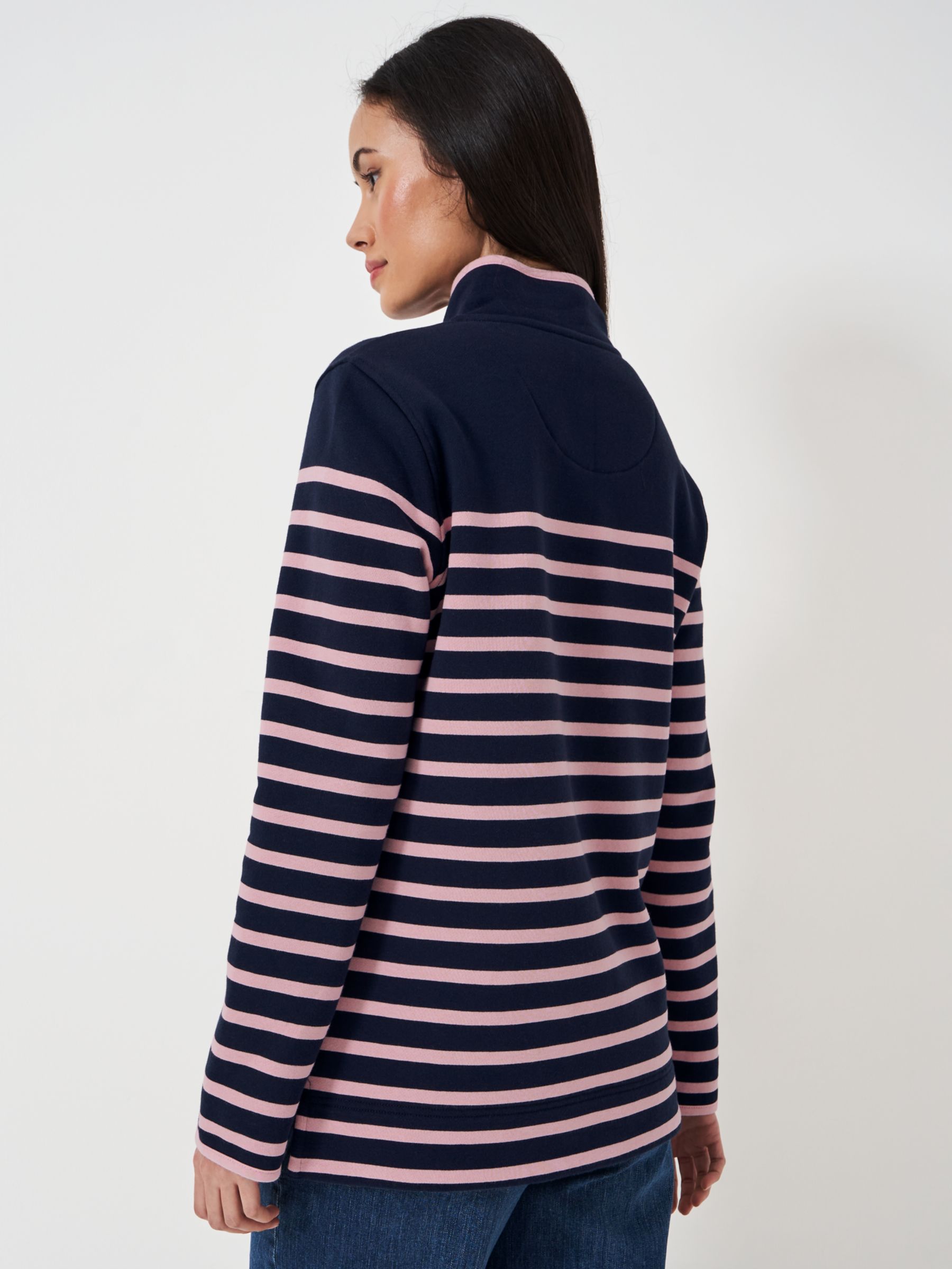 Buy Crew Clothing Half Button Funnel Neck Sweatshirt, Navy/Multi Online at johnlewis.com