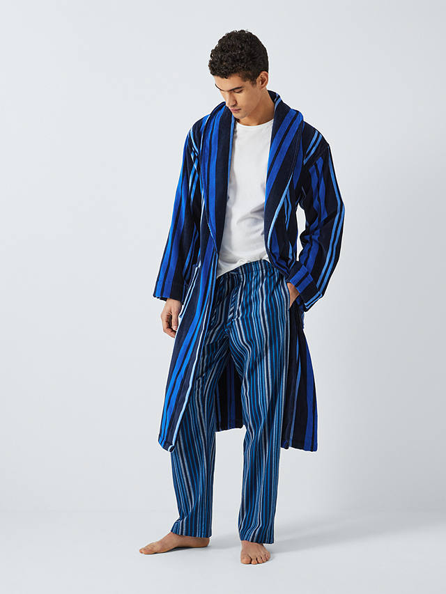 John Lewis Cotton Velour Stripe Robe, Blue