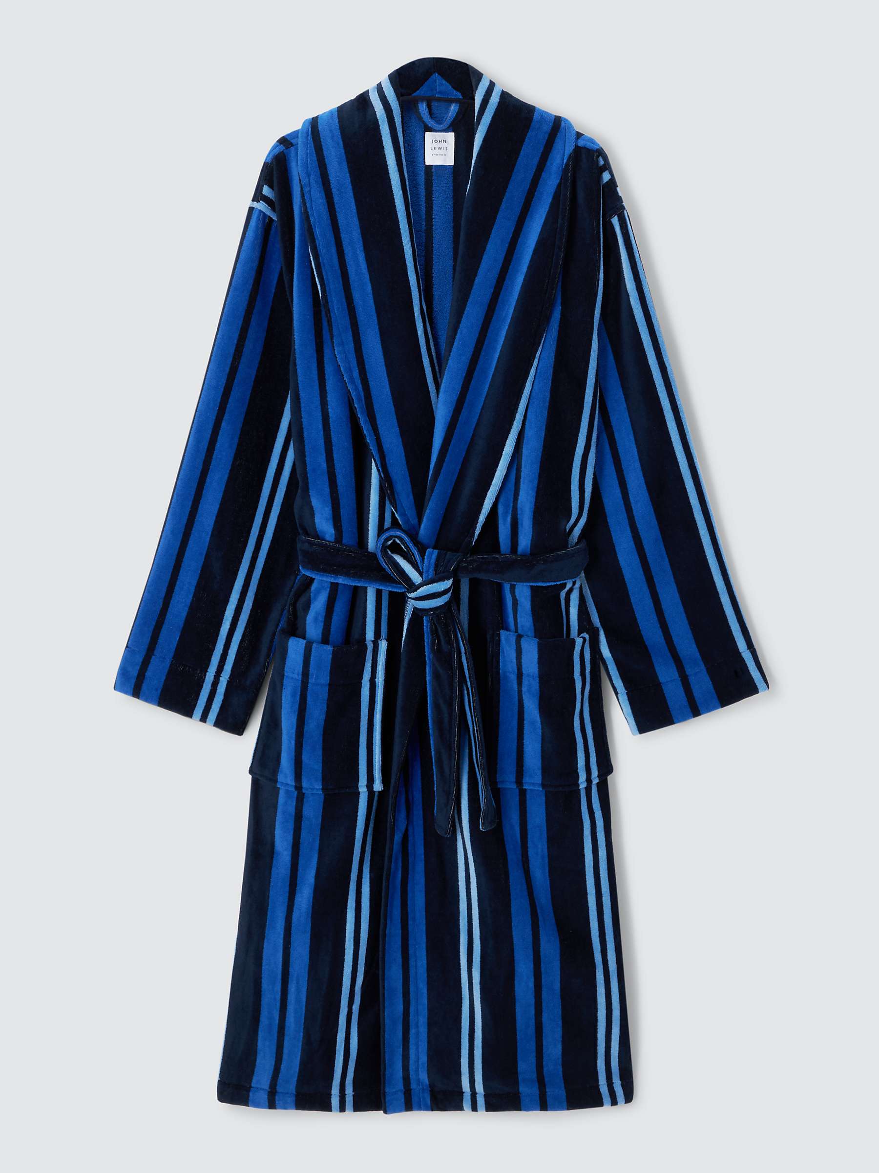 Buy John Lewis Cotton Velour Stripe Robe, Blue Online at johnlewis.com