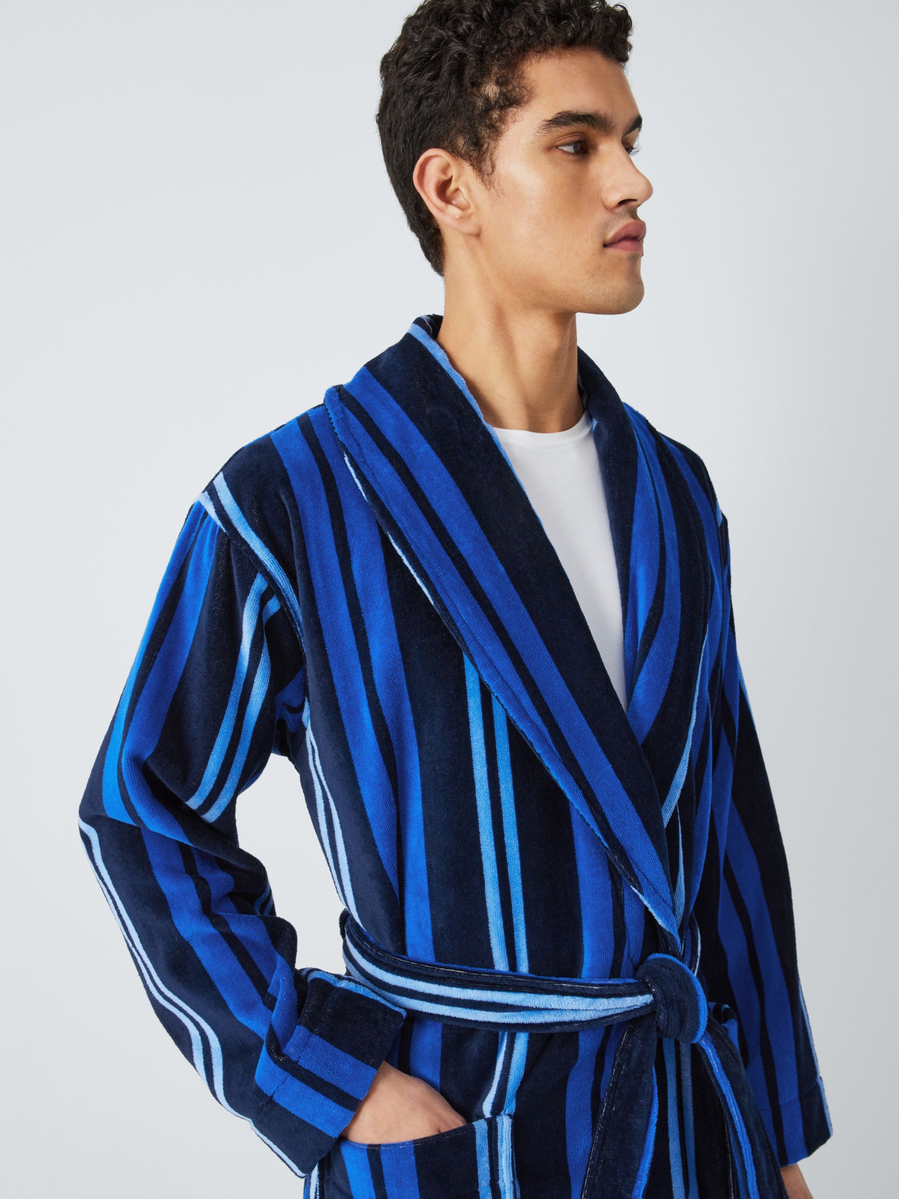 Buy John Lewis Cotton Velour Stripe Robe, Blue Online at johnlewis.com