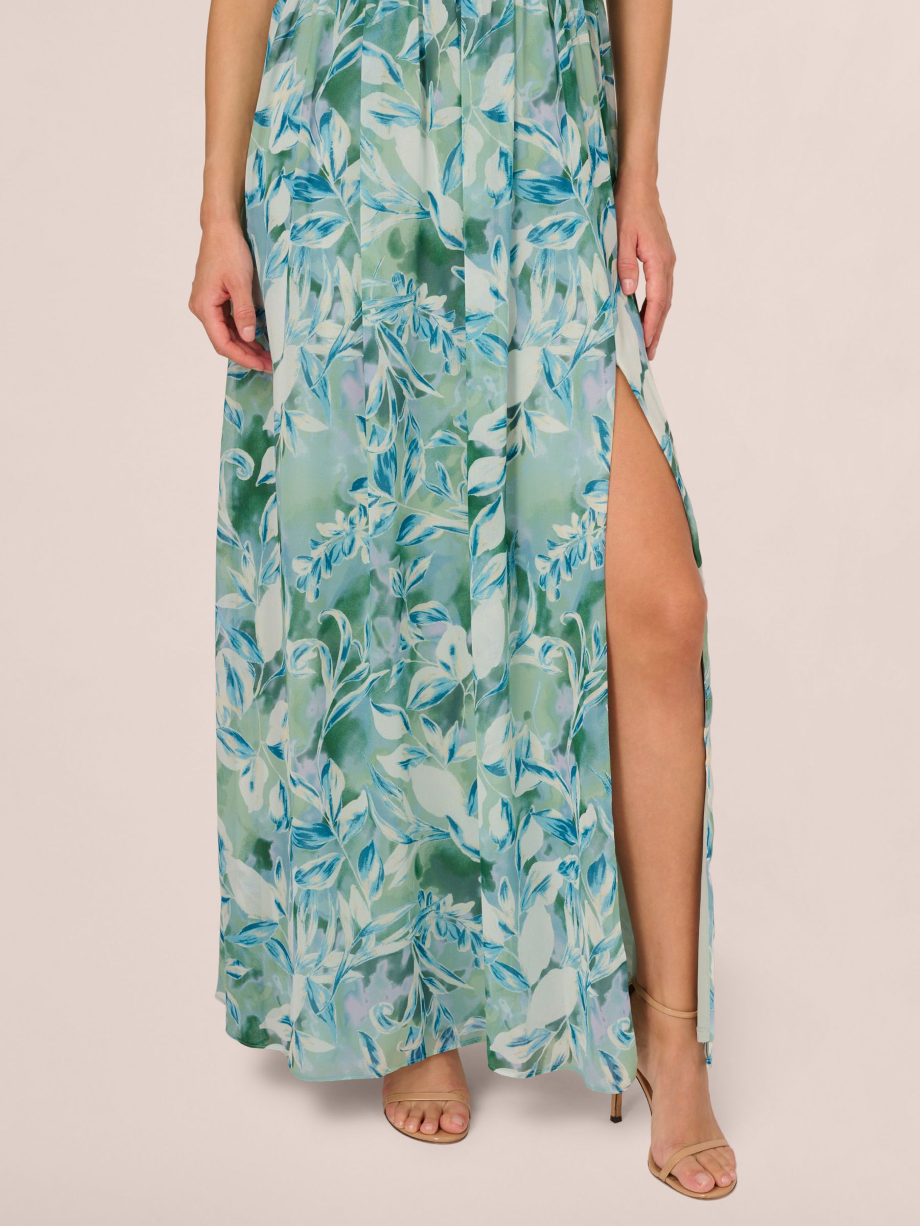 Adrianna Papell Chiffon Leaf Maxi Dress, Slate at John Lewis & Partners