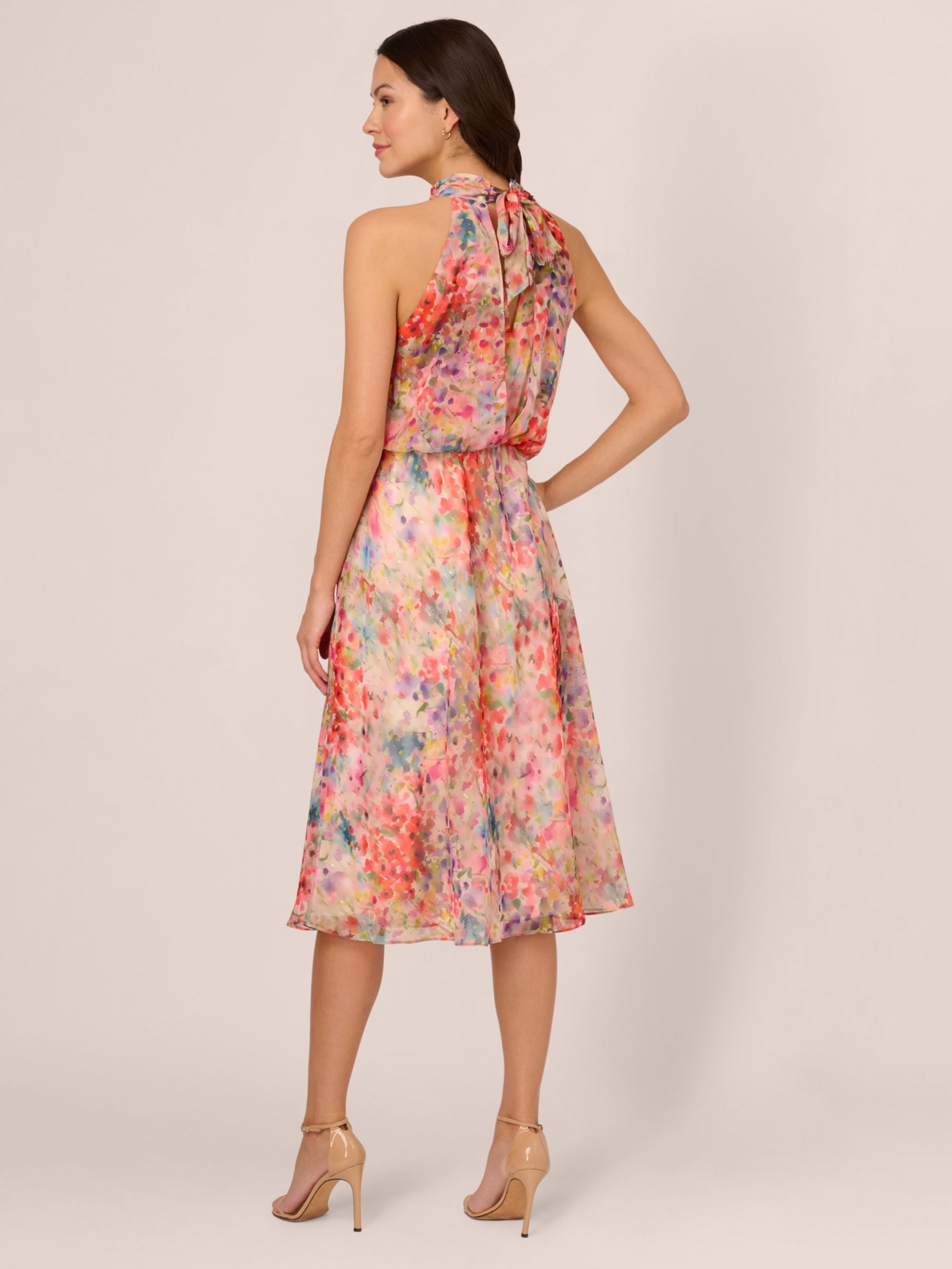 Adrianna Papell Blouson Halter Midi Dress Red Multi at John Lewis