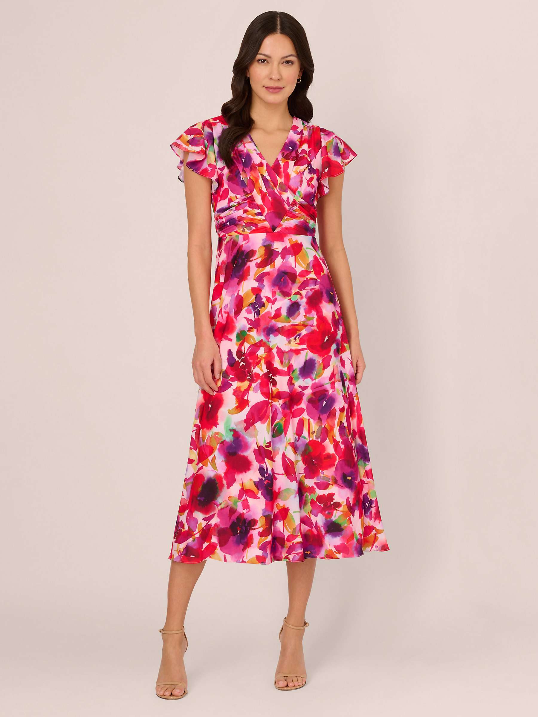 Buy Adrianna Papell Floral Print Midi Dress, Pink/Multi Online at johnlewis.com