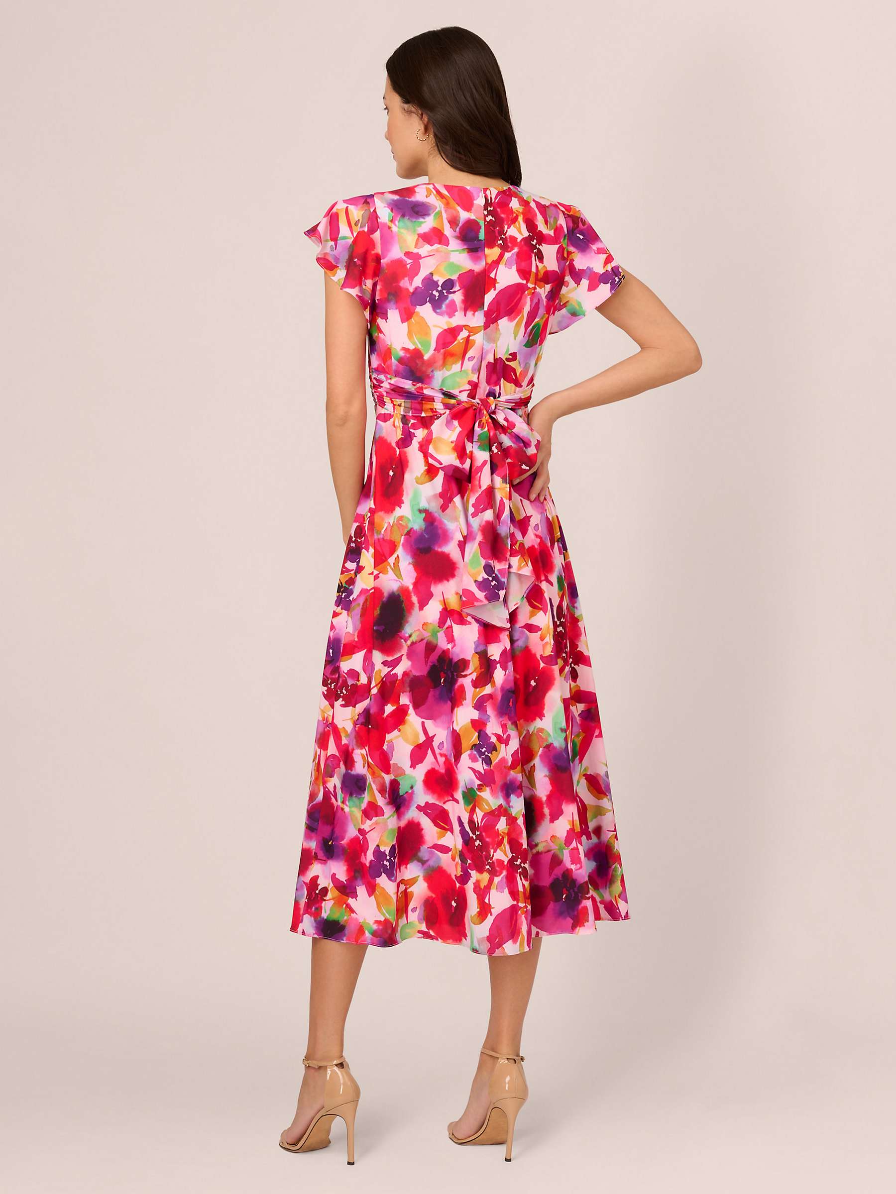 Buy Adrianna Papell Floral Print Midi Dress, Pink/Multi Online at johnlewis.com