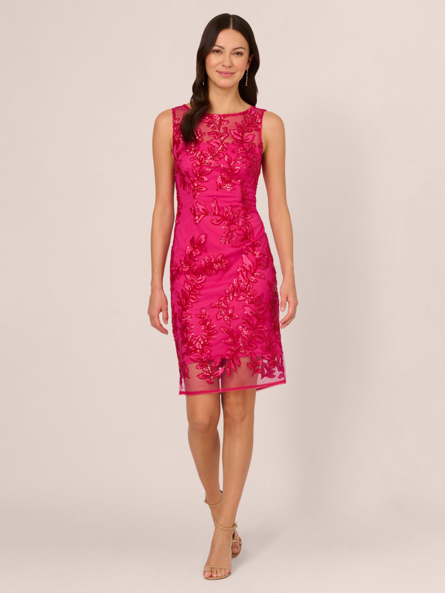 Adrianna Papell Sequin Leaf Sheath Dress, Hot Pink, 6