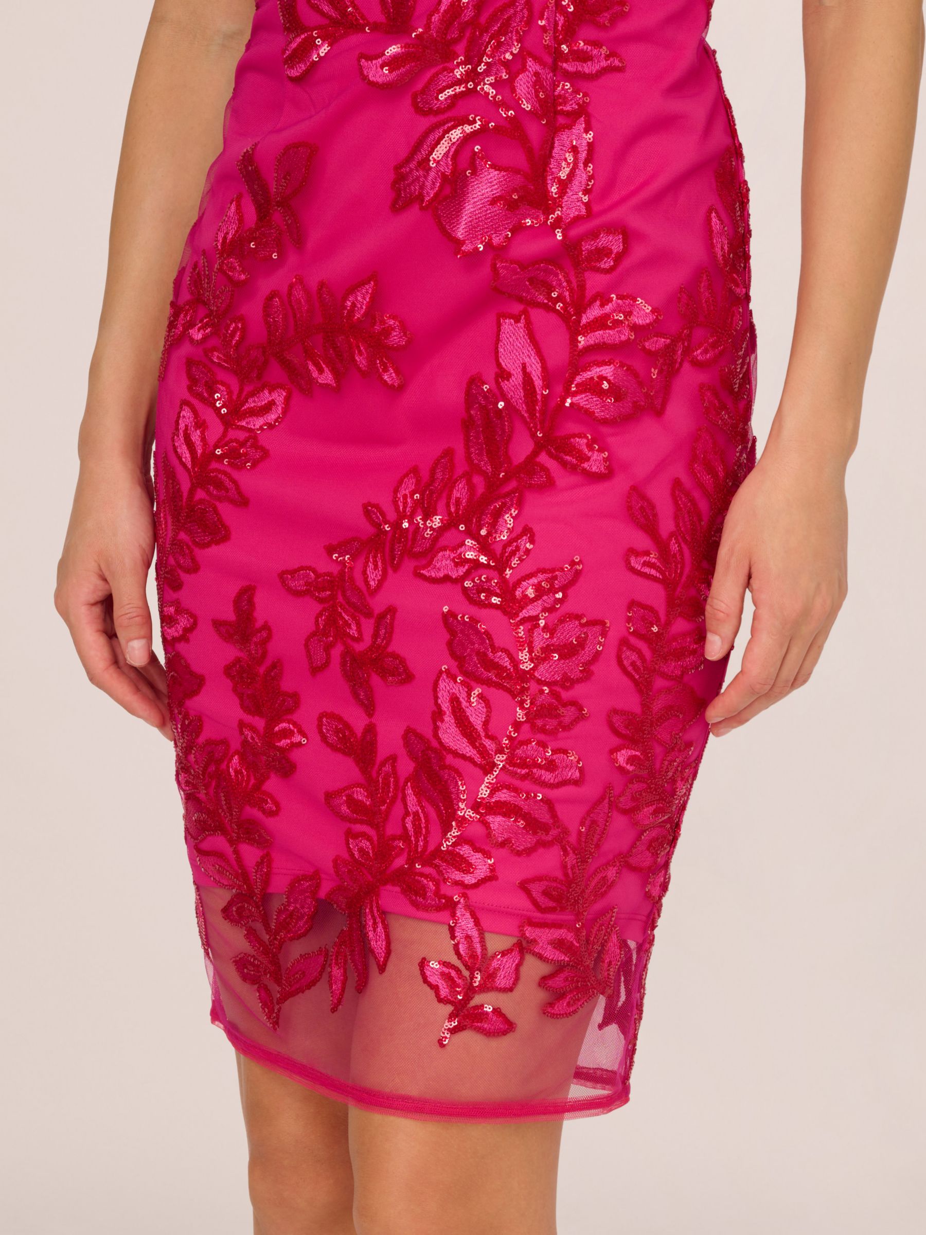 Adrianna Papell Sequin Leaf Sheath Dress, Hot Pink, 6