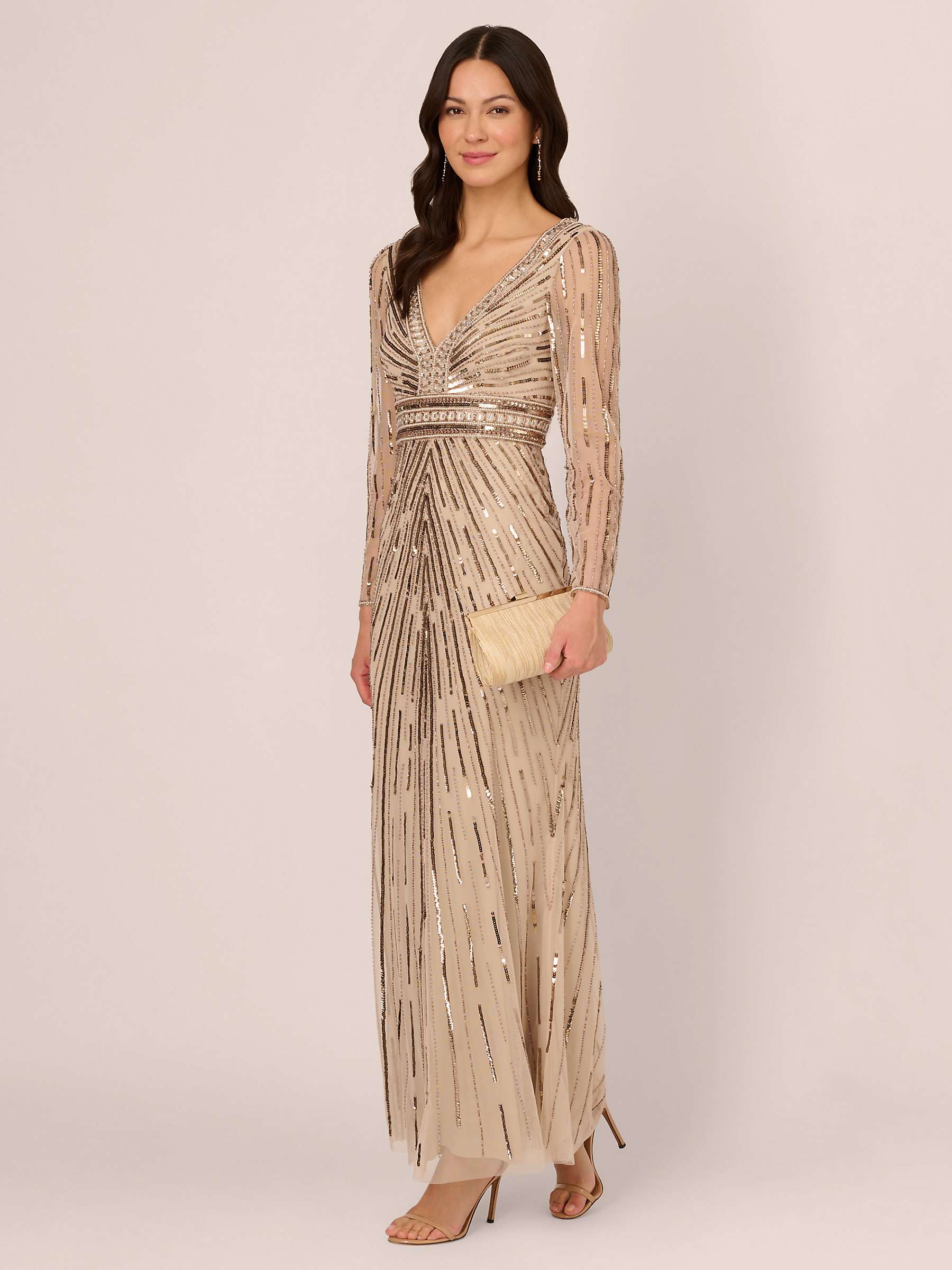 Buy Adrianna Papell Beaded Maxi Dress, Biscotti Online at johnlewis.com
