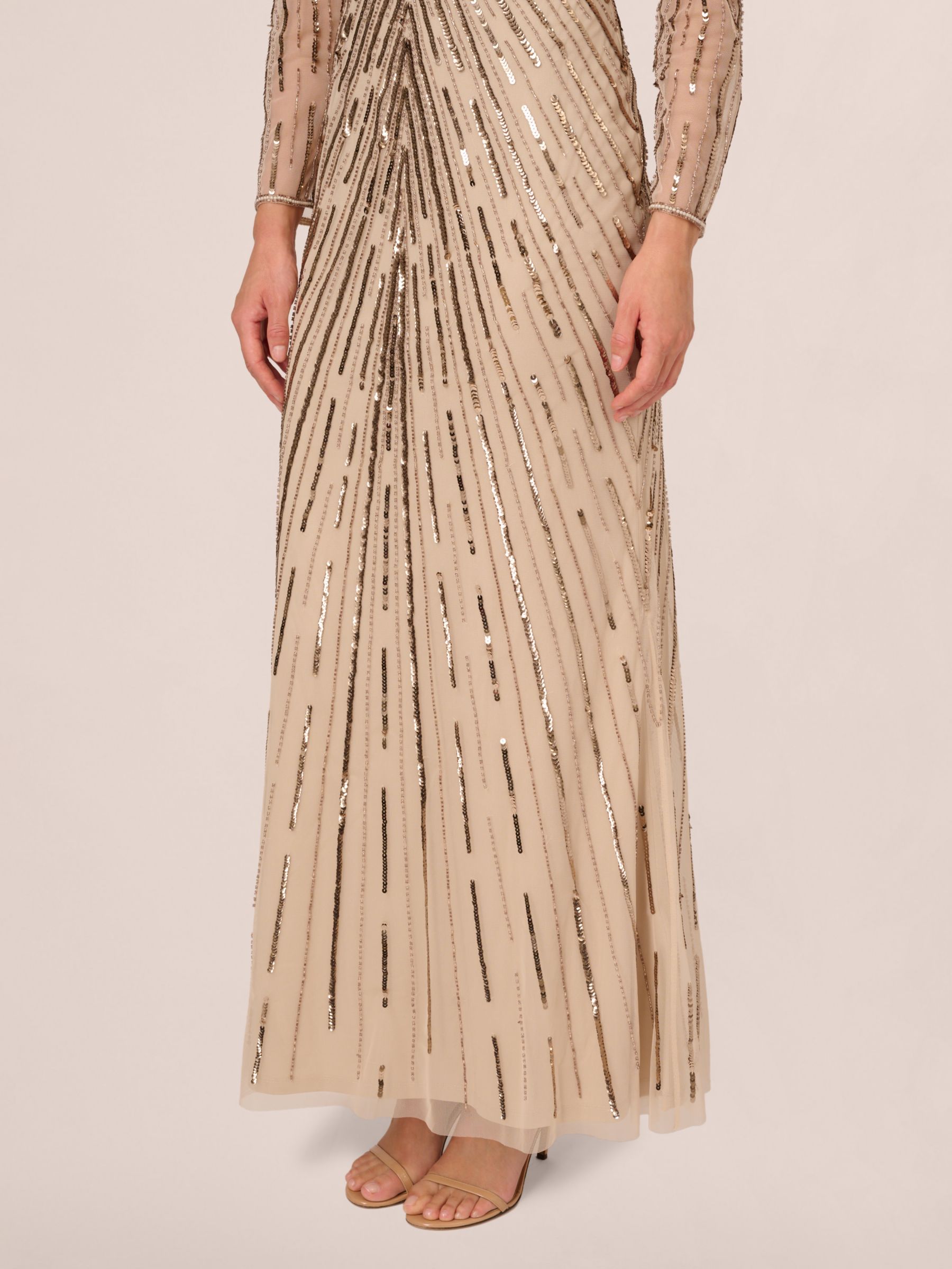 Adrianna Papell Beaded Maxi Dress Biscotti at John Lewis Partners