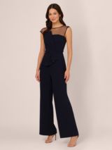 Adrianna Papell Jersey And Chiffon Jumpsuit, Black at John Lewis