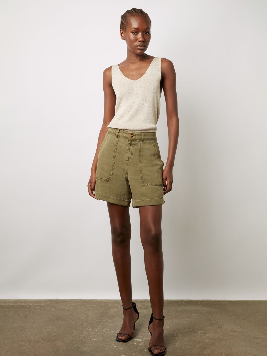 Gerard Darel Catille Linen Blend Shorts, Khaki Green, 6