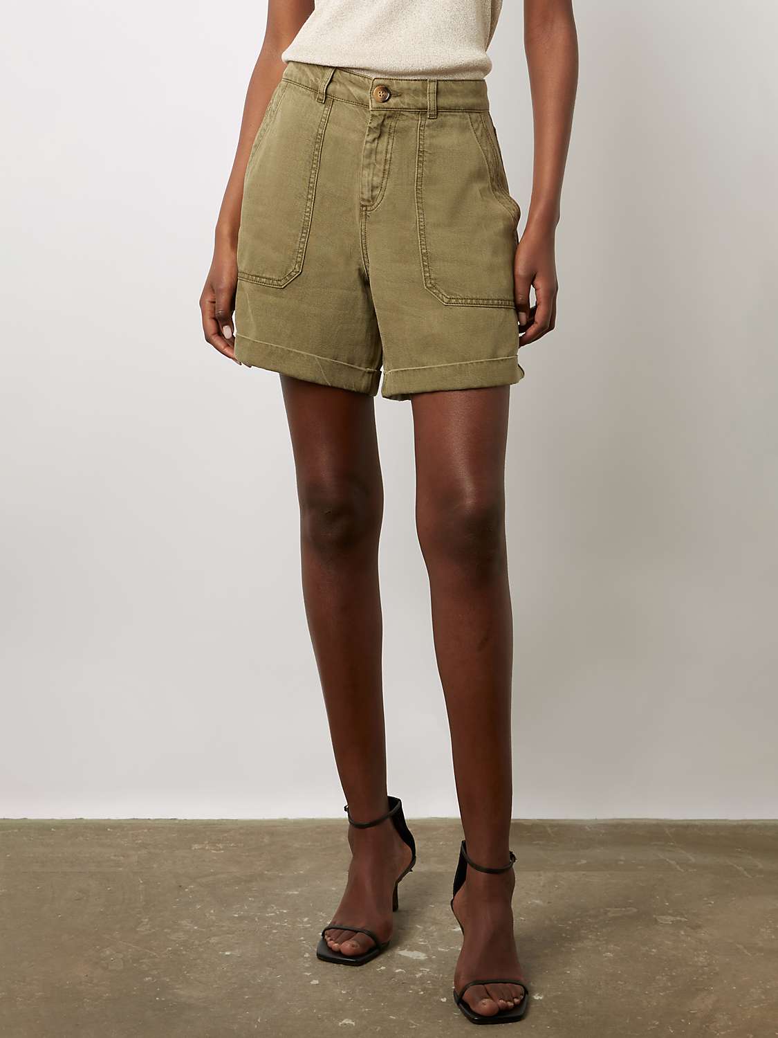 Buy Gerard Darel Catille Linen Blend Shorts, Khaki Green Online at johnlewis.com