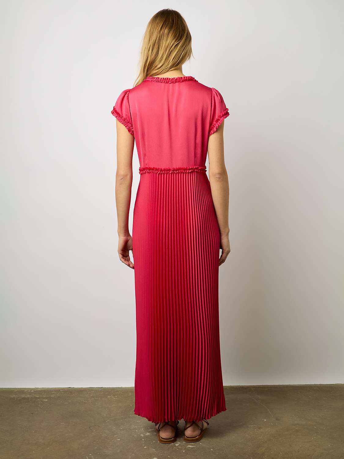 Buy Gerard Darel Elvy Plisse Empire Line Maxi Dress, Pink Online at johnlewis.com