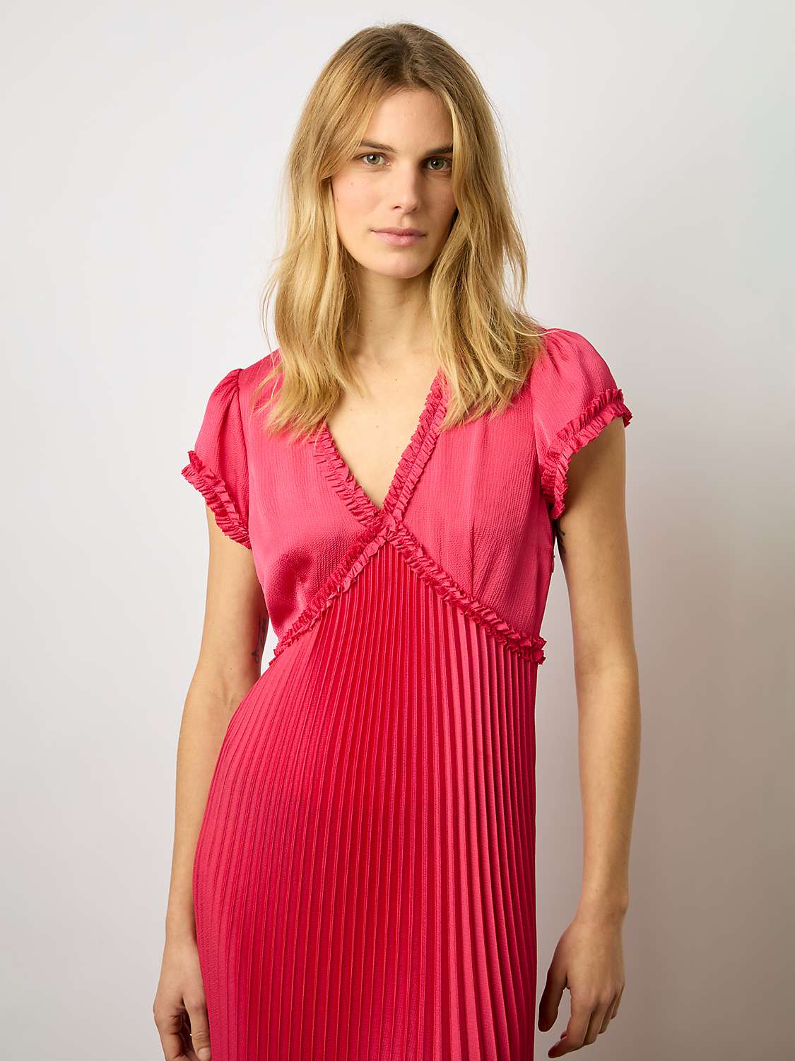 Buy Gerard Darel Elvy Plisse Empire Line Maxi Dress, Pink Online at johnlewis.com