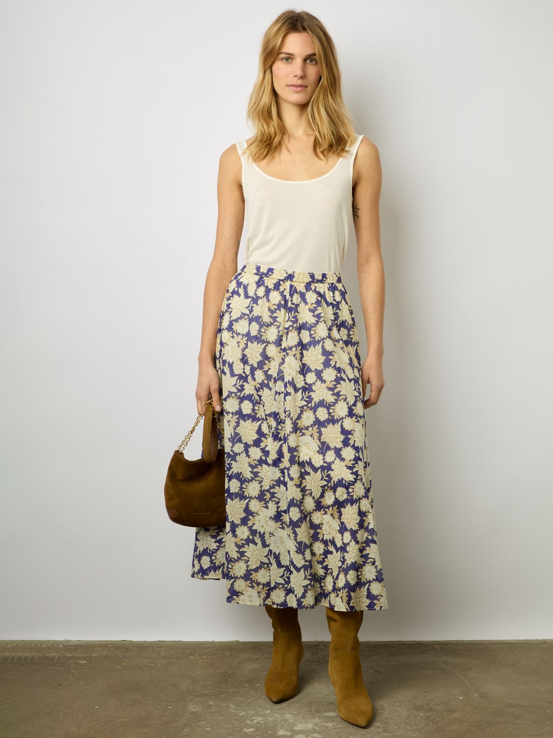 Buy Gerard Darel Dorothy Cotton Floral Midi Skirt, Pink/Multi Online at johnlewis.com